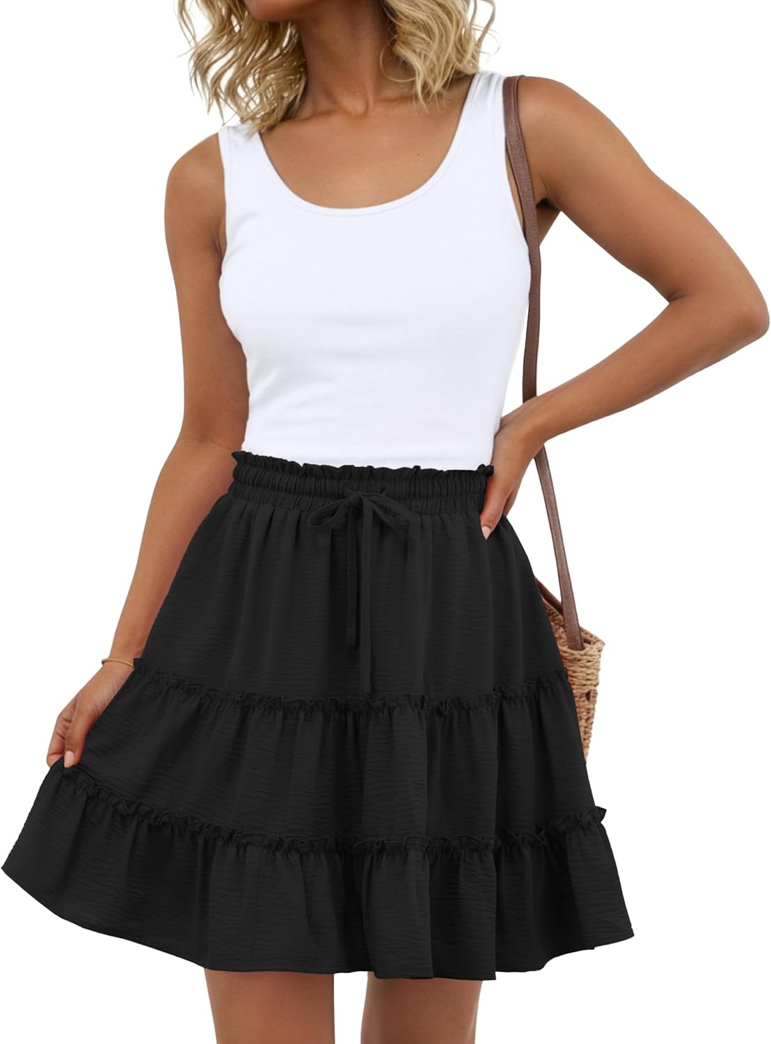 Lepunuo Boho Skirts for Women Flowy Casual Cute Skorts Built-in Shorts Floral Ruffle Tiered Skirts with Pockets