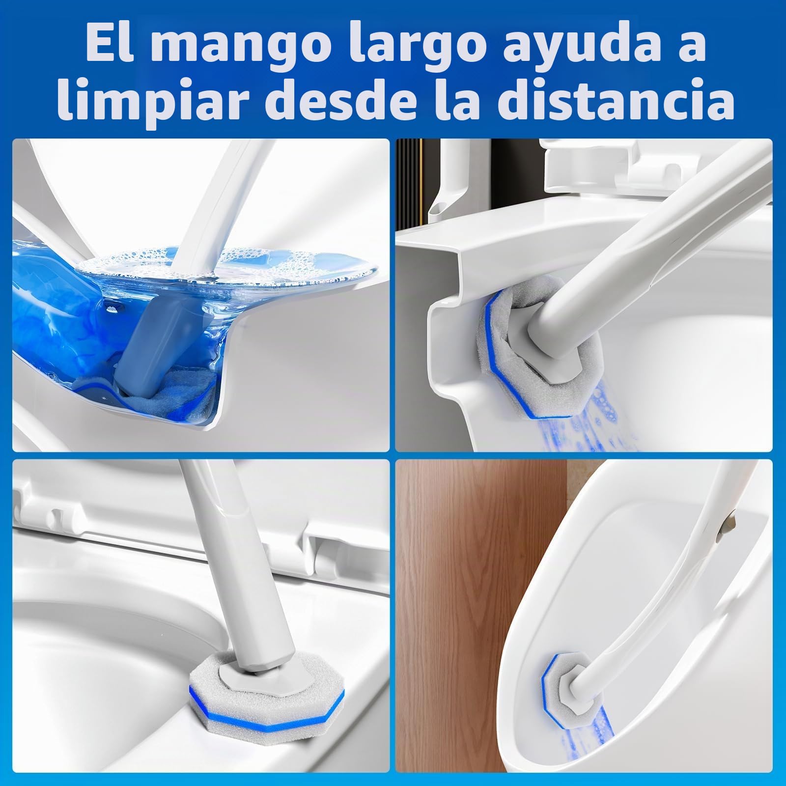 Sistema de Limpieza de Cepillo de Inodoro desechable, Cepillo de Limpieza de Inodoro, 50 Cabezales de Cepillo de Repuesto, Palo de Limpieza de Inodoro, Kit de Varita de toliet montado en la Pared,