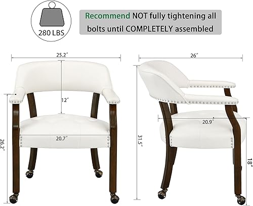 Miniatura 3 de LEEMTORIG Sillas de comedor con ruedas y brazos, sillas de comedor con ruedas, sillas de mesa de póquer de acento, sillas de madera maciza para