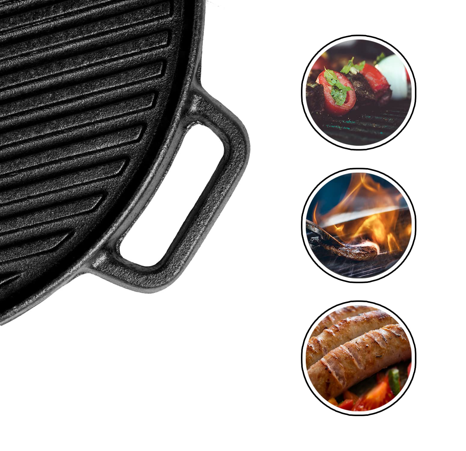 Sartén de hierro fundido de doble cara para barbacoa, 30 cm