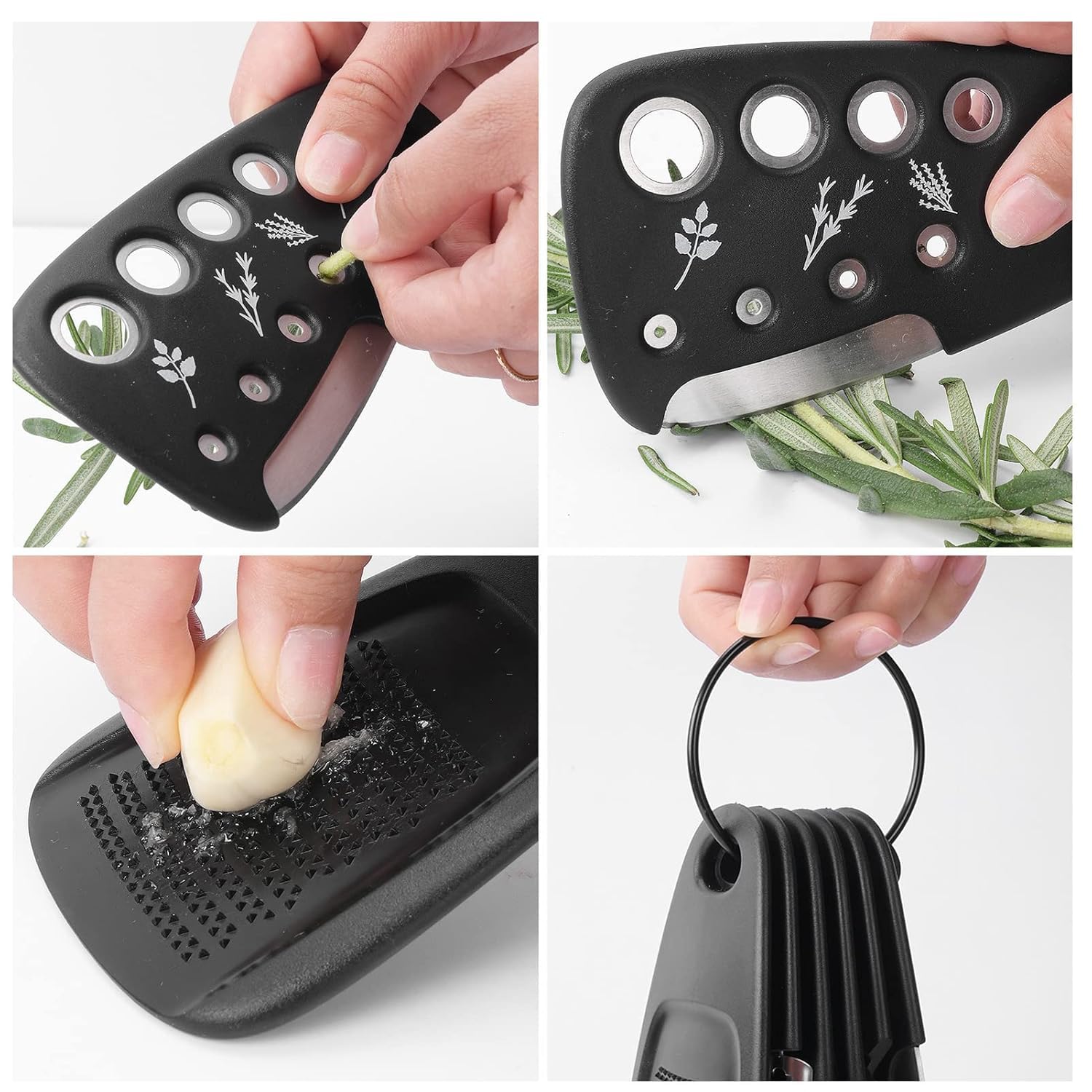MORPICH 6-in-1 Stackable Kitchen Gadget Set with Cheese Grater, Garlic Mincer, Herb Cutter, Can Opener, Pizza Slicer, Peeler Versatile Stainless Steel Cooking Tools, Mini Brush 3