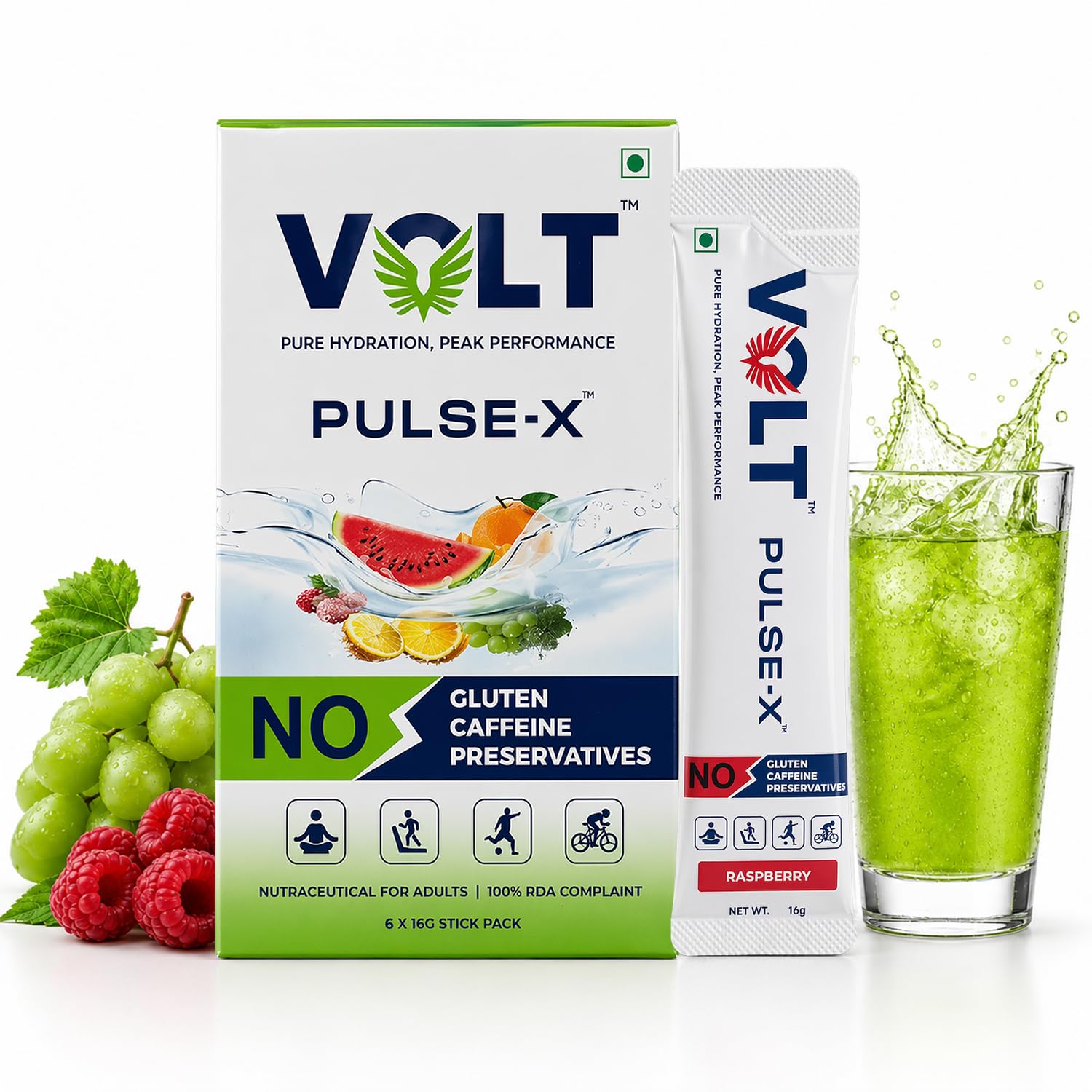 [BRSRGC35BABGCYI4] Volt Pulse-X Electrolyte Drink Mix | Instant Hydration Powder | 500 mg Sodium + 380 mg Potassium | No Caffeine, No Preservatives | 16g x 6 Sachets