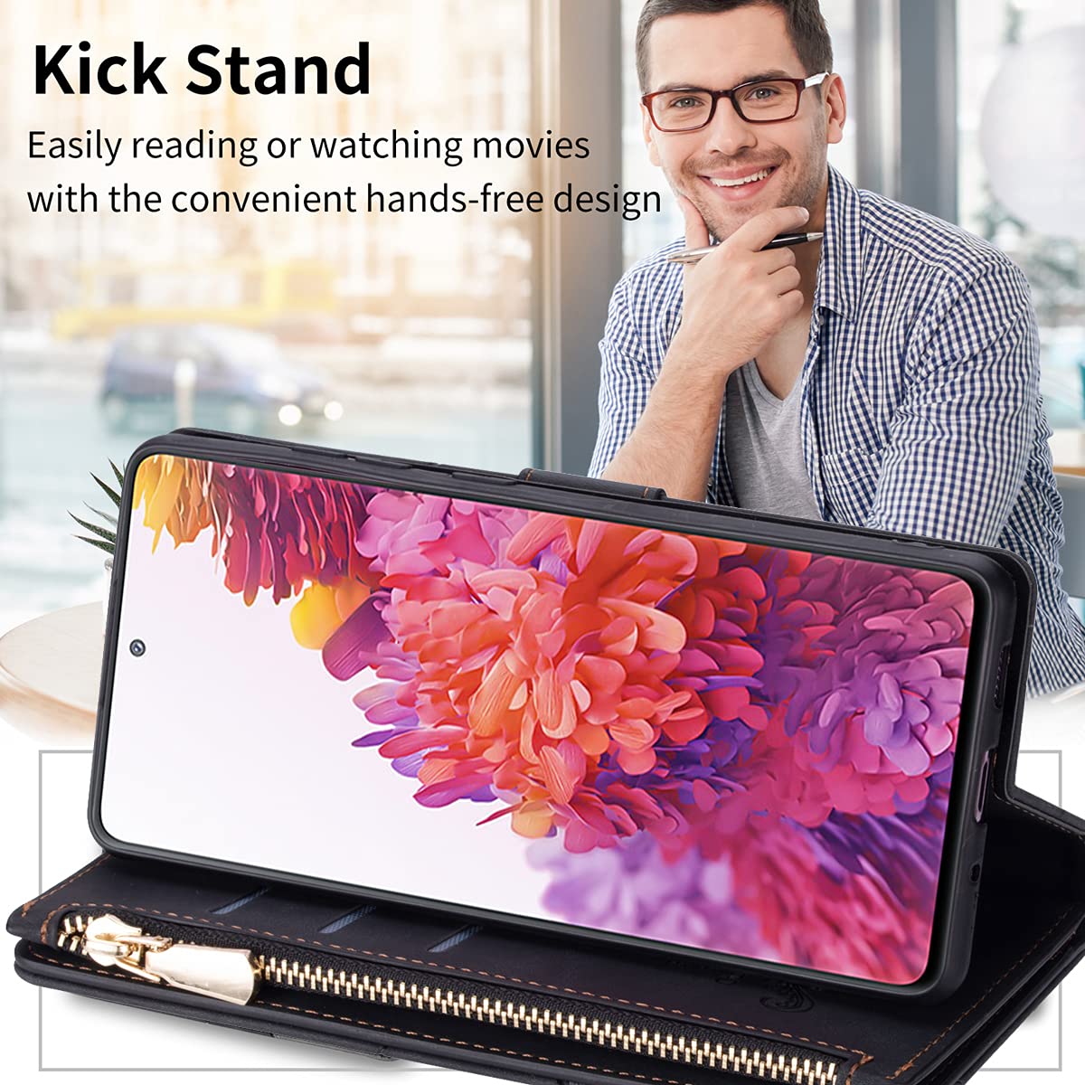 UEEBAI Leder-Hülle Für Poco X3 / X3 Pro / X3 NFC – Mit 9 Kartenfächern, Standfuß & Trageband | Retro Reißverschluss-Design