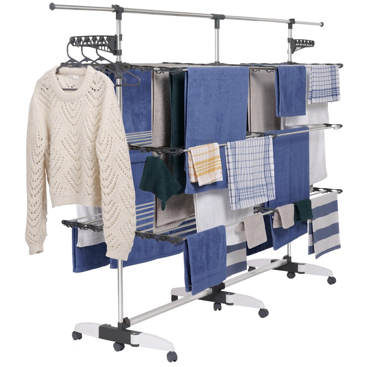 IDMarket - Stendibiancheria 50 mt grigio/bianco a 4 livelli XXL + barra telescopica SUPRA