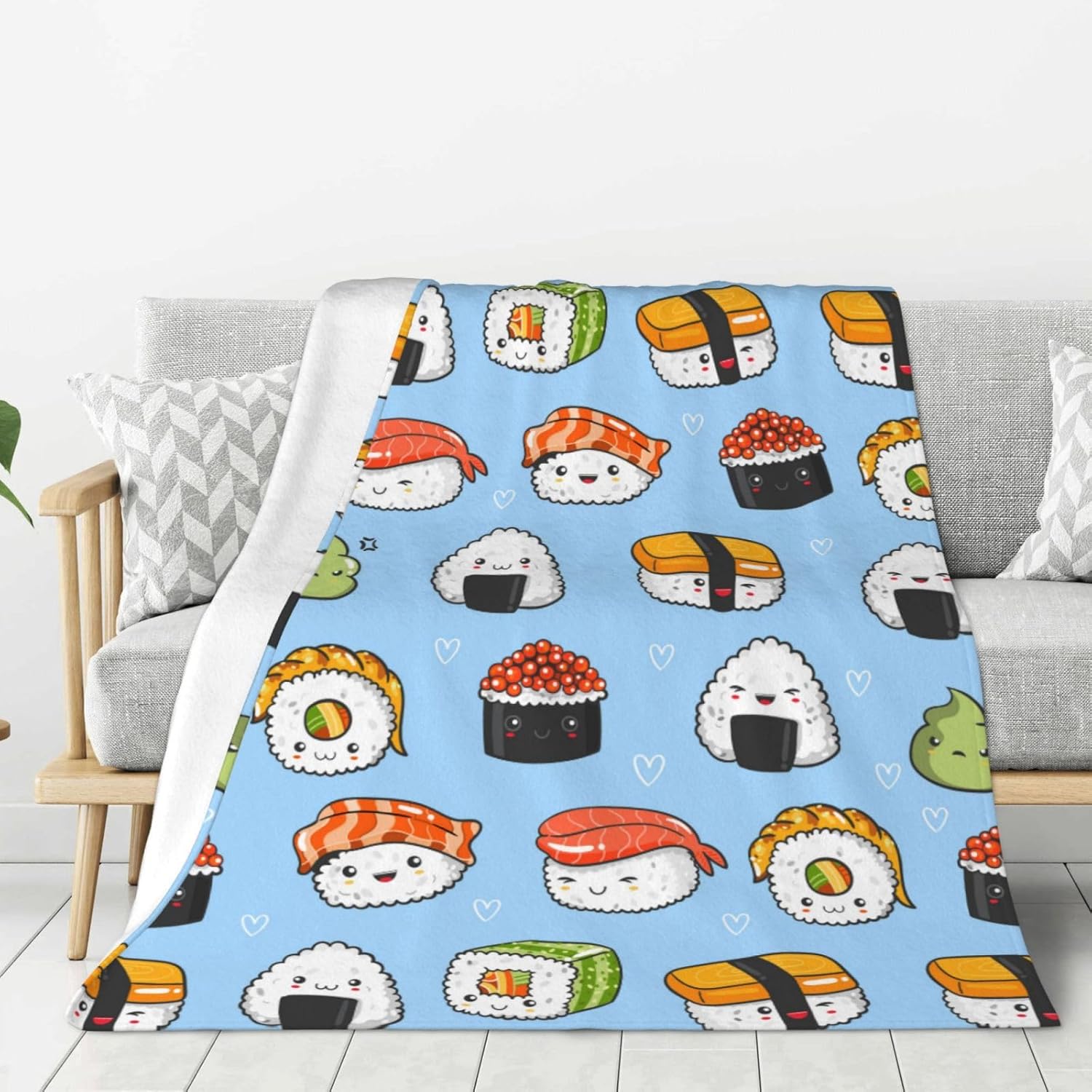 Sushi Cute Pattern Blanket, Soft Blankets Flannel Bed Throw Cozy Lightweight Plush Gifts for Women Boys Girls Kids Sofa Couch Bedroom Living Rooms Warm All Season, Home Decor, 60"x50" - Image 3