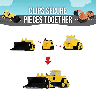 Popular Playthings Magnetic Vehicles for Toddlers 1-3, Mini Mix or Match Car Toys, Set of 7 Gift for Kids - Construction Trucks