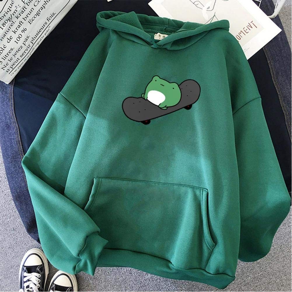 Winter Skateboard Frog Oversized Sweatshirt Men'S And Women'S Hoodie Harajuku Warm Pullover Drawstring