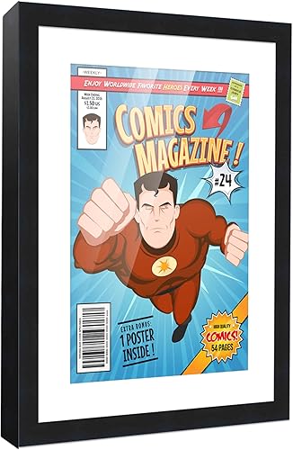 Poster Palooza Marco de cómic con paspartú para 1 cómic de la Edad de Bronce publicado entre 1970 y 1985, marco de cómic negro para cómic de 7.25 x