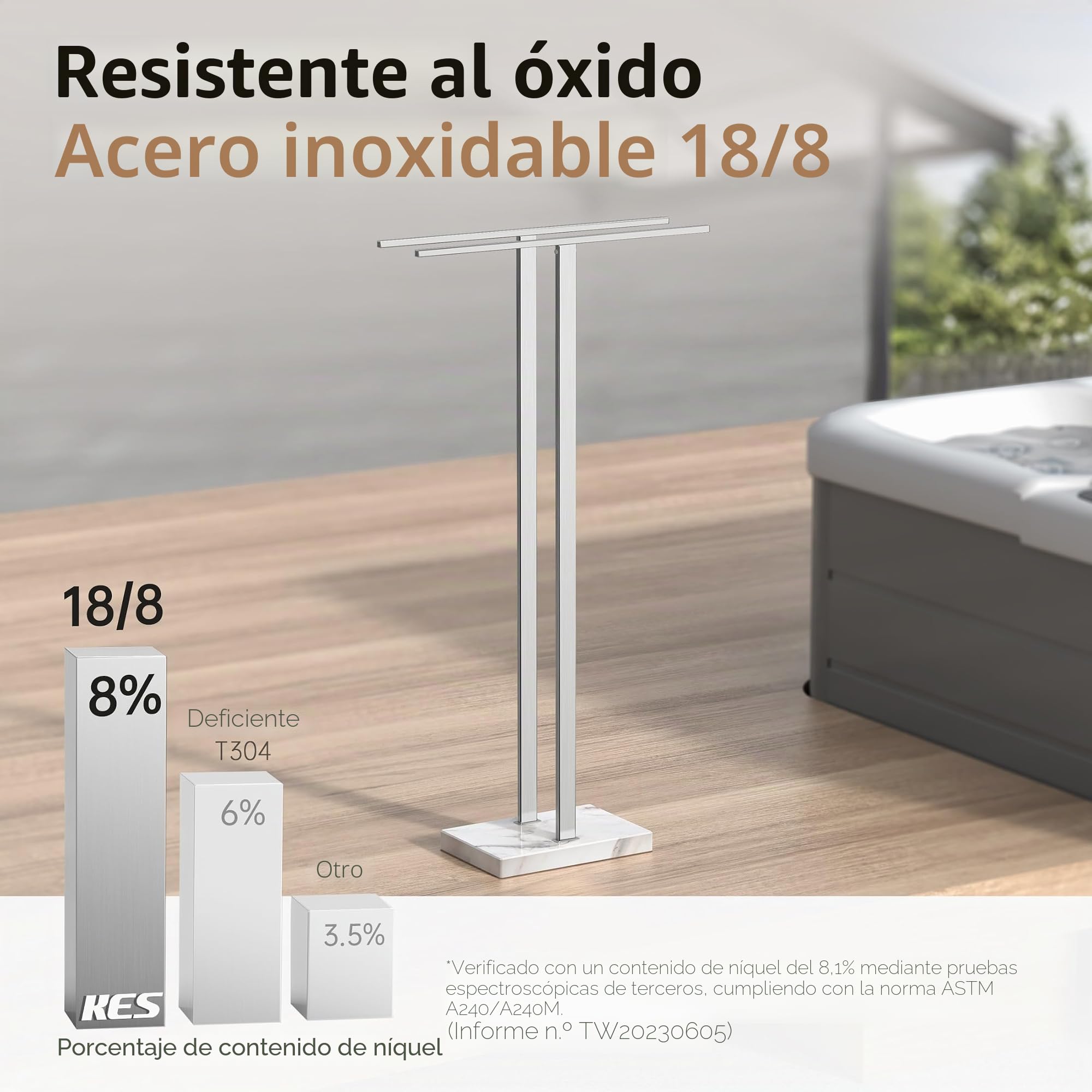 KES Toallero de Baño de Pie Barra Toallas Baño 2 Narras Acero Inoxidable Toallero de Barra con Base de Mármol Cepillado, BTH229-2