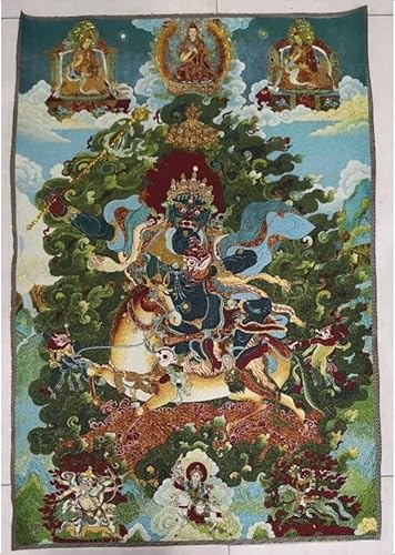 Bordado de seda tibetano Thangka budismo Shri Devi Budista Protector Tangka Yoga Budista Tapiz Colgante de pared Arte de pared Decoración del hogar