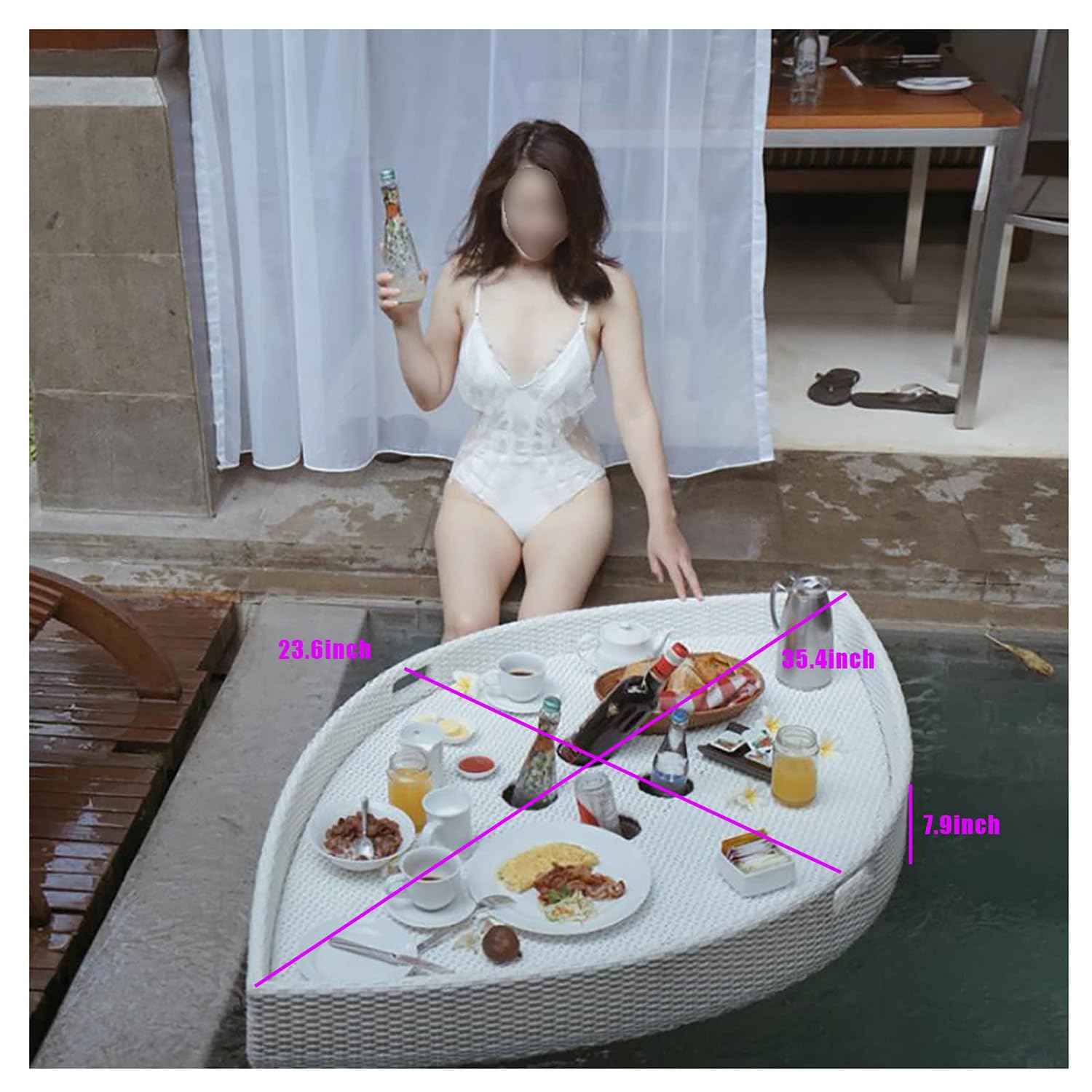 Bandeja flotante para servir piscina, spa y baño, impermeable y estable para bebidas y alimentos