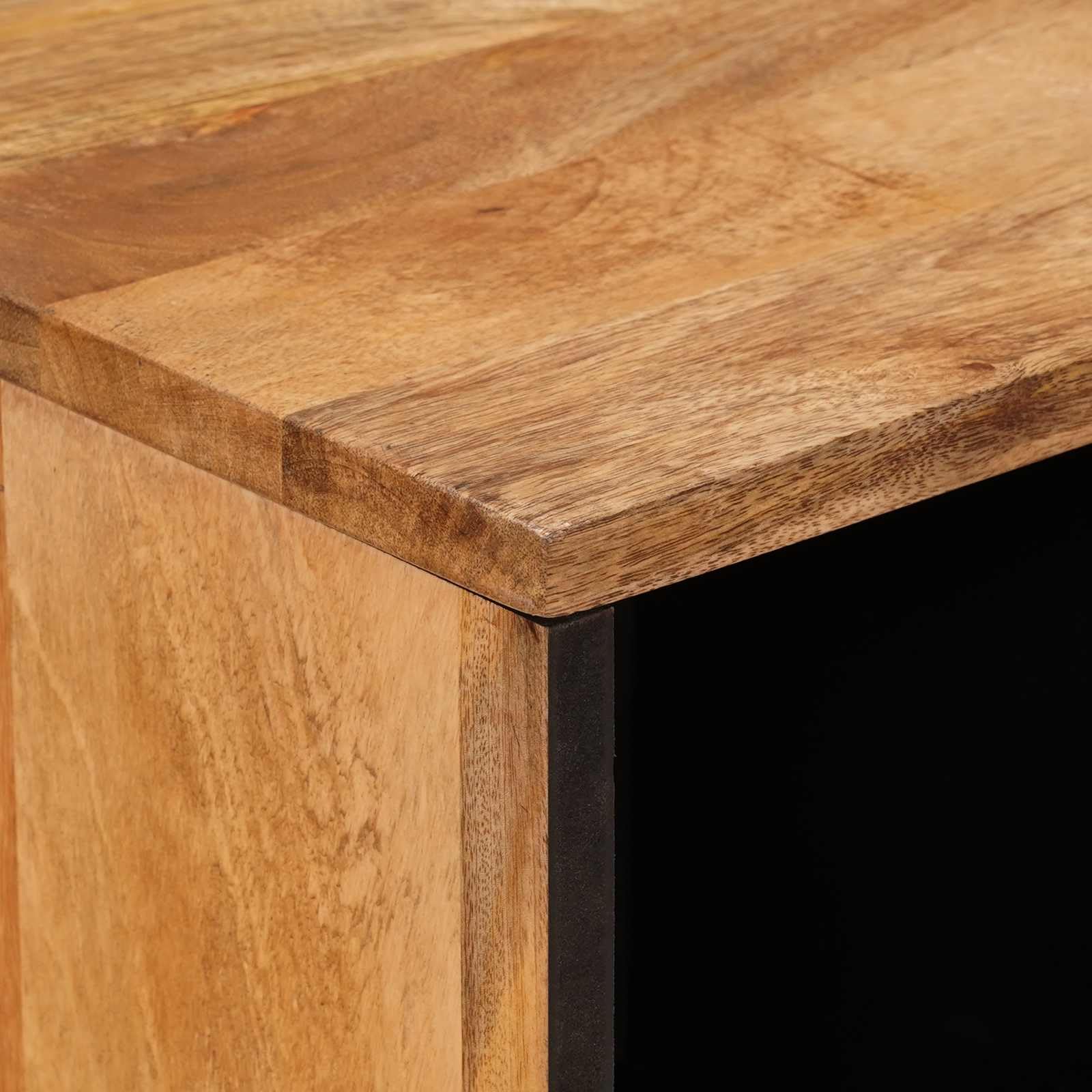 Kredens z litego drewna mango w kolorze naturalnym, 80 x 33 x 75 cm, z miejscem do przechowywania i 2 zawiasami do salonu, jadalni, konsoli multimedialnej, do przechowywania i stojaka HiFi