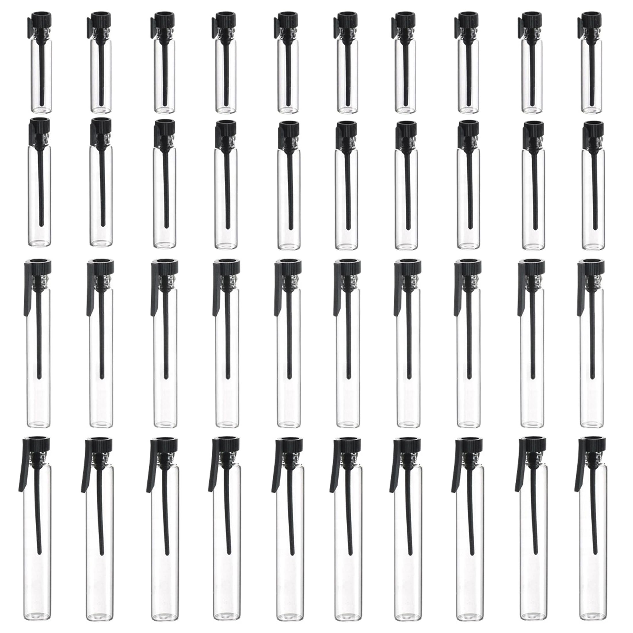 Skypro Black 40Pcs Empty Perfume Sample Bottles Essential Oil Test Tube Bottle Mini Glass Refillable Sample Vial Containers For Aromatherapy, Fragrance And Liquid - 4 Sizes