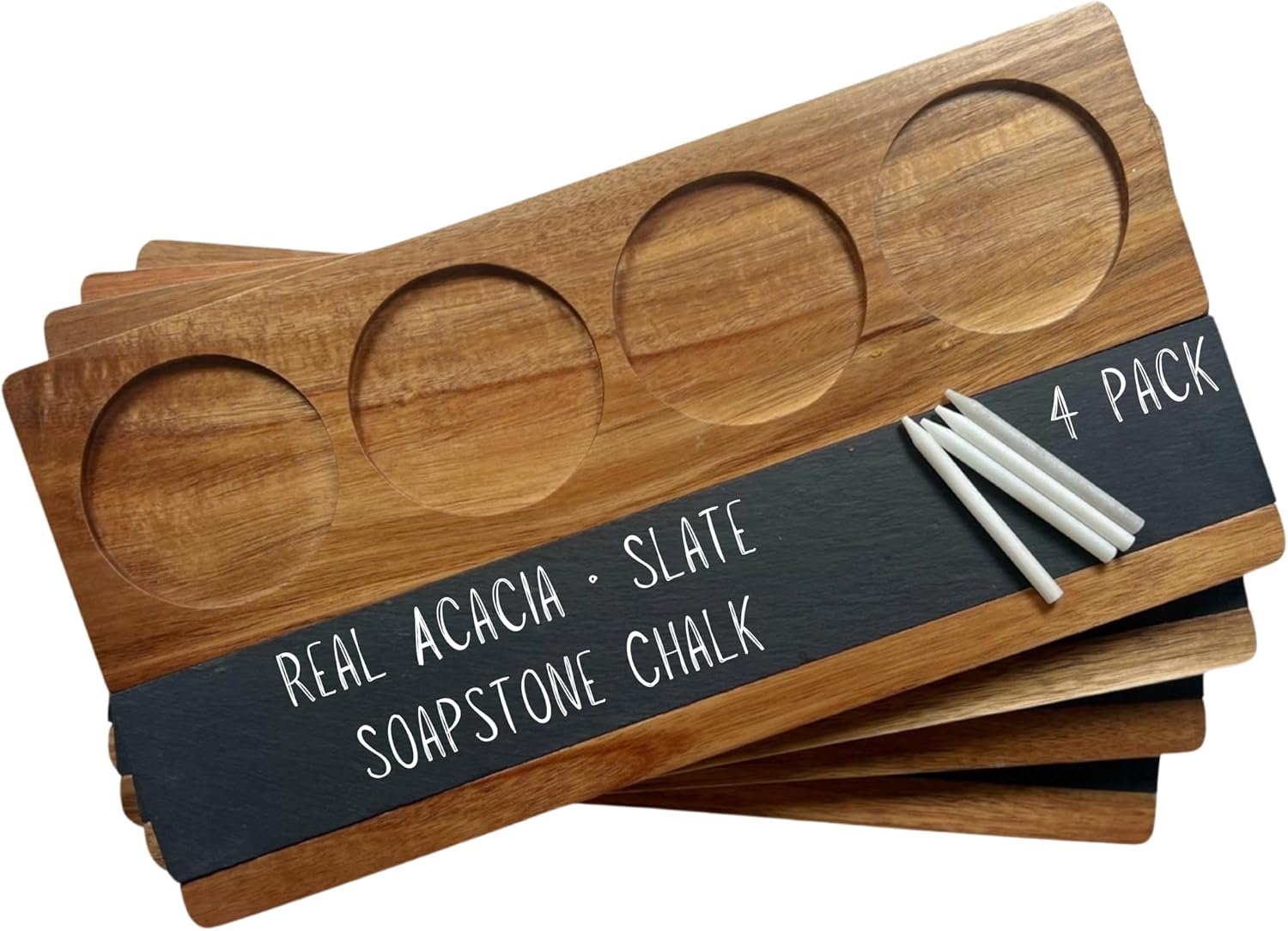 Wooden Flight Board Set – Wine, Beer, Whiskey, Mimosa, and Cocktail Tasting Tray – Acacia Wood Serving Board with Slate Chalkboard – Home Bar & Entertaining Gift (Set of 4, 16x8 inches)