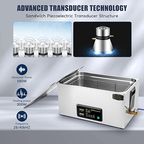 Miniatura 5 de Máquina limpiadora ultrasónica automática de 22 litros con calentador y temporizador, actualización profesional diseñada Ultra Sonic para llave de