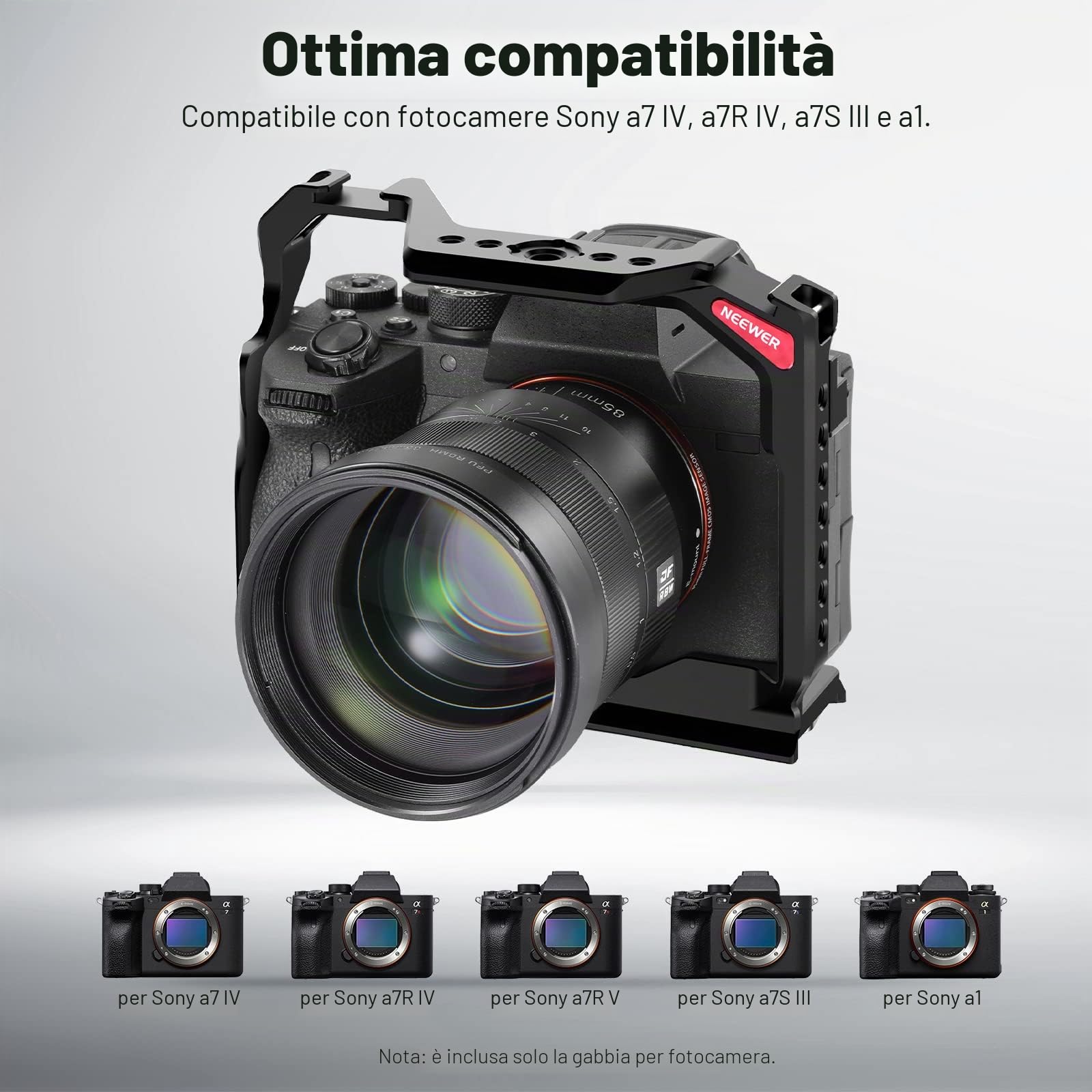 NEEWER A7 IV Gabbia Completa fotocamera Cage Compatibile con Sony Alpha 7R IV/a7 IV/a7S III/a1, Lega di Alluminio con Accesso/Arca Type QR Base Cambio Rapido, Compatibile con DJI Stabilizzatori