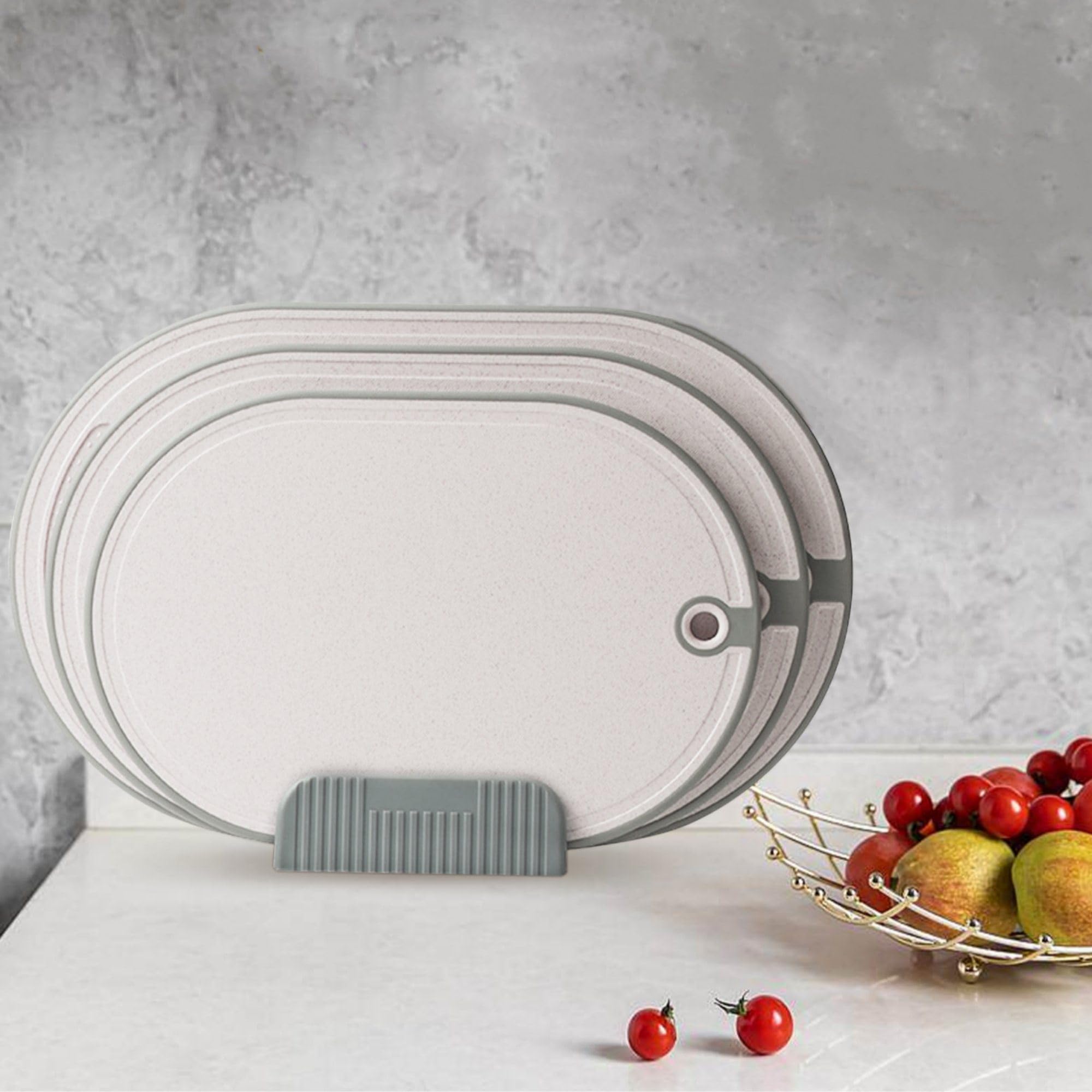 Tagliere 3 pezzi in Paglia di Grano, Cutting Board, Tagliere con Scanalature per Succo, Maniglie Antiscivolo, Fori per Appendere e Base, Tagliere da Cucina senza BPA