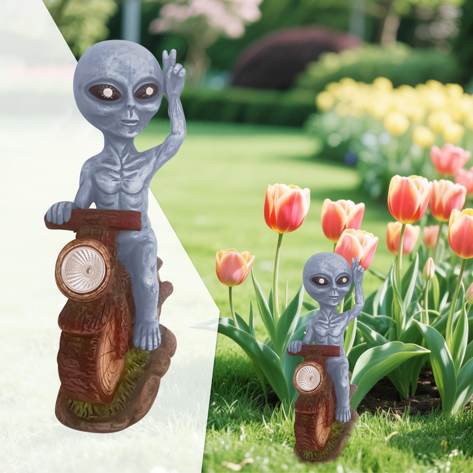 Aliene - Decorazione Capricciosa con Energia Solare | Statua Resina Aliena con Batteria Incorporata 300mAh Autonomia 8-10H | per Collezionisti Fantascienza Halloween Casa Enca