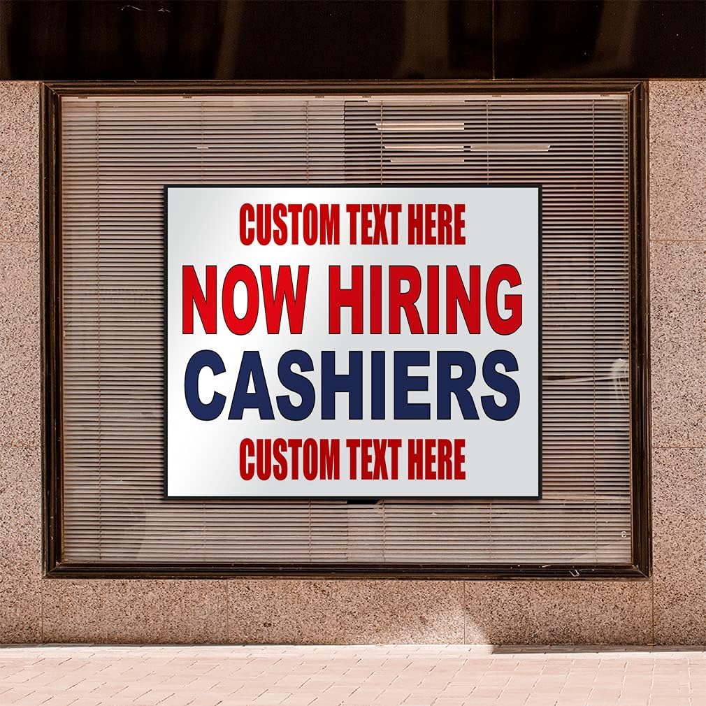 Custom Decal Stickers Multiple Sizes Now Hiring Cashiers Red Blue Industrial Vinyl Safety Sign Label Employee Recruiting Personalized Text Here 24x18Inches