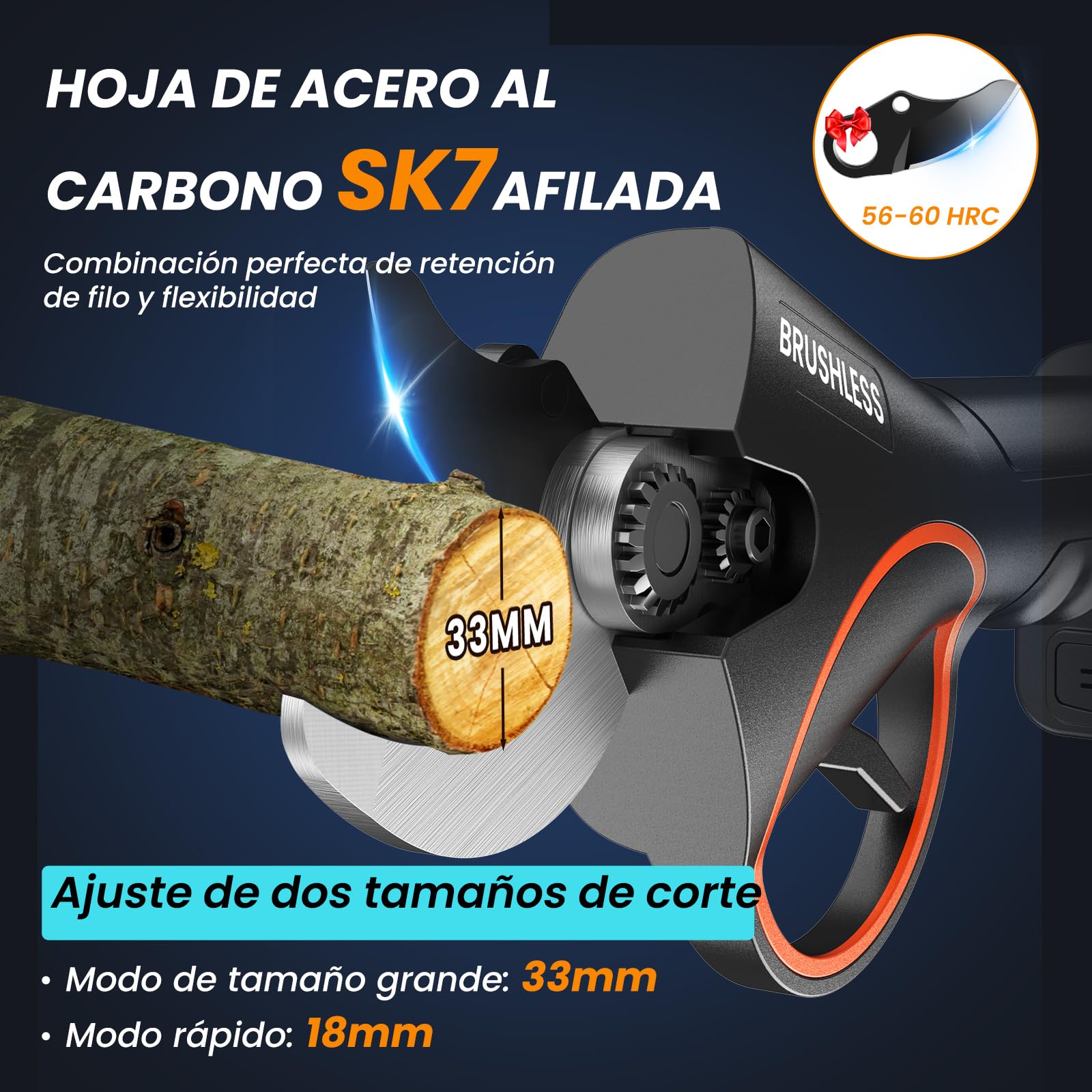 Tijeras de Podar Electricas,33-35mm Potentes Tijeras de Podar con 2 x 2000mAh Baterías, 800W Larga Duración, Silenciosa,Podadoras Profesionales sin Escobillas para Jardinería,árboles Frutales,Viñedos