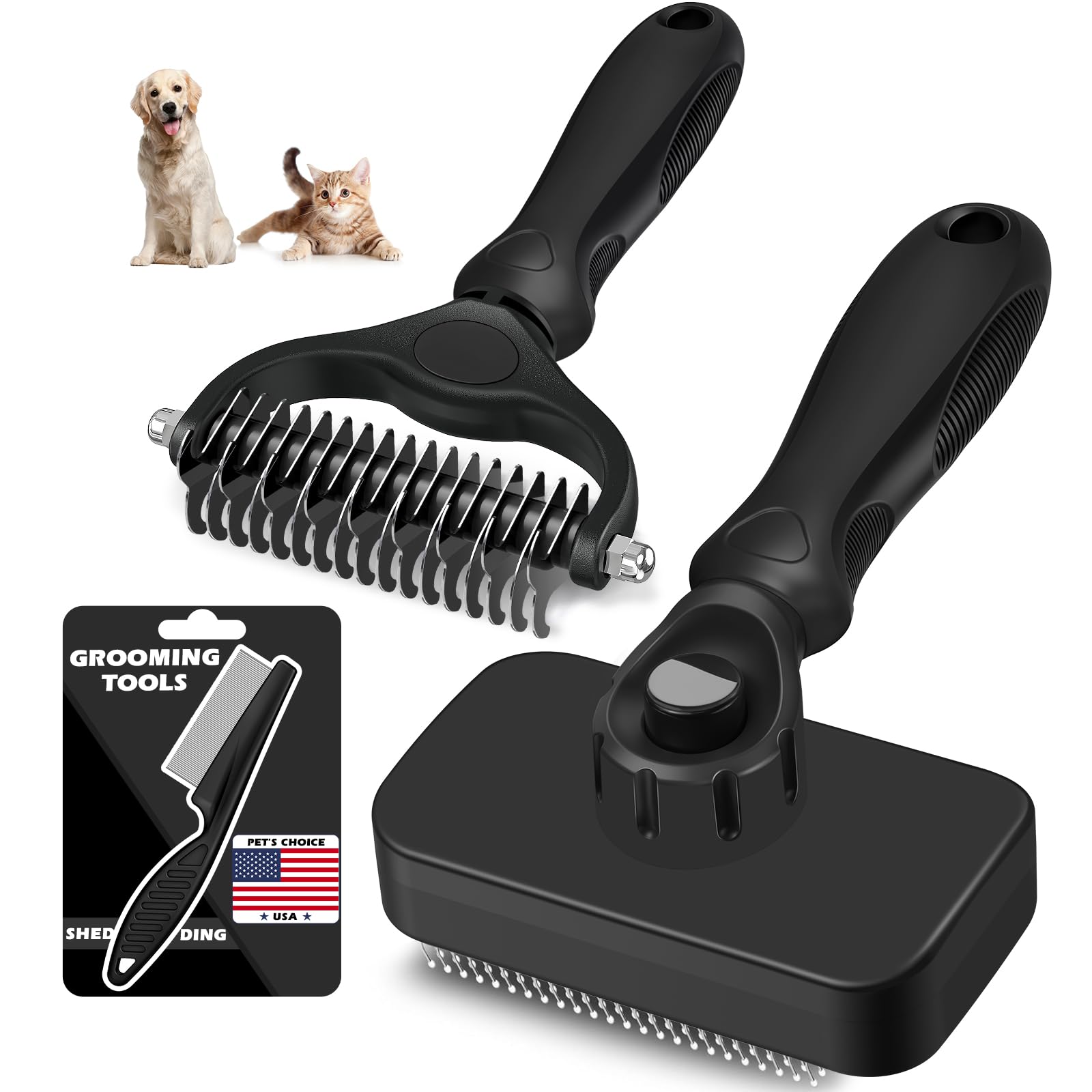 3PCS Dog Brush I Dog Brush for Shedding I Deshedding Dog Brush I Dog Bath Brush I Slicker Brush For Dogs I Dog Comb (White Black)