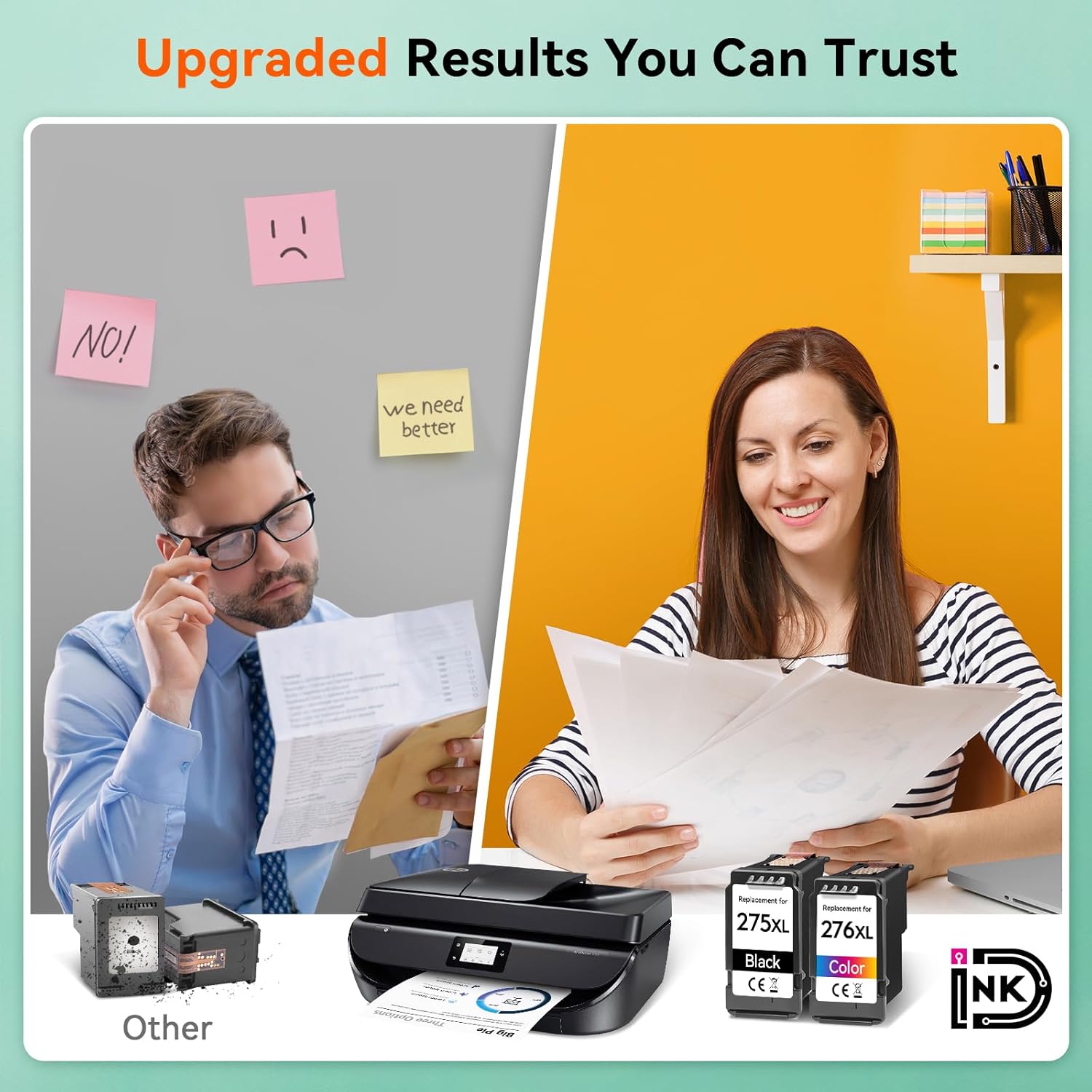 PG-275XL CL-276XL Compatible for Canon 275 and 276 Ink Cartridges Combo Pack PG 275 CL 276 XL Work for Canon Pixma TR4720 TS3720 TS3522 TS3520 TS3722 TS3500 TR4722 TR4723 TR4700 Printer