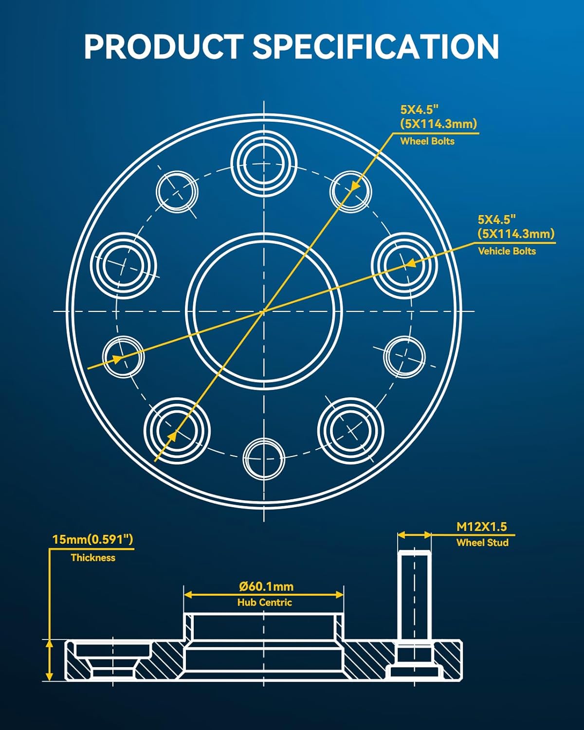 PHILTOP 5x4.5 Wheel Spacer, 15mm Hub Centric Wheel Spacers Fit for Camry, RA-V4, Sienna, RX350, ES350, ES330, Avalon, RX330, xB, NX300, ES300, Solara, Thread Pitch M12x1.5 Centre Bore 60.1mm - 4Pcs