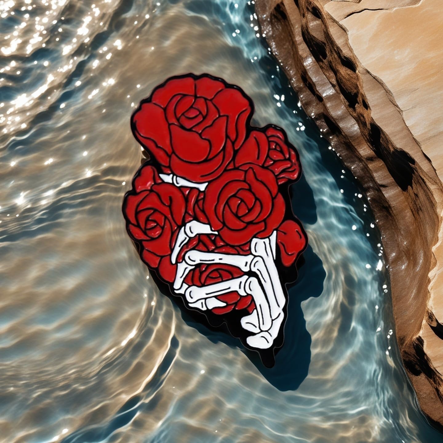 Red Rose Bouquet Skull Hand Brooch Lapel Pin Enamel Flower Rock Skeleton Halloween Horror Badge Pins Suit Dress Hat Jacket Jeans Accessories Brooches for Women Men Punk Jewelry Holiday Costume Decor - Image 4