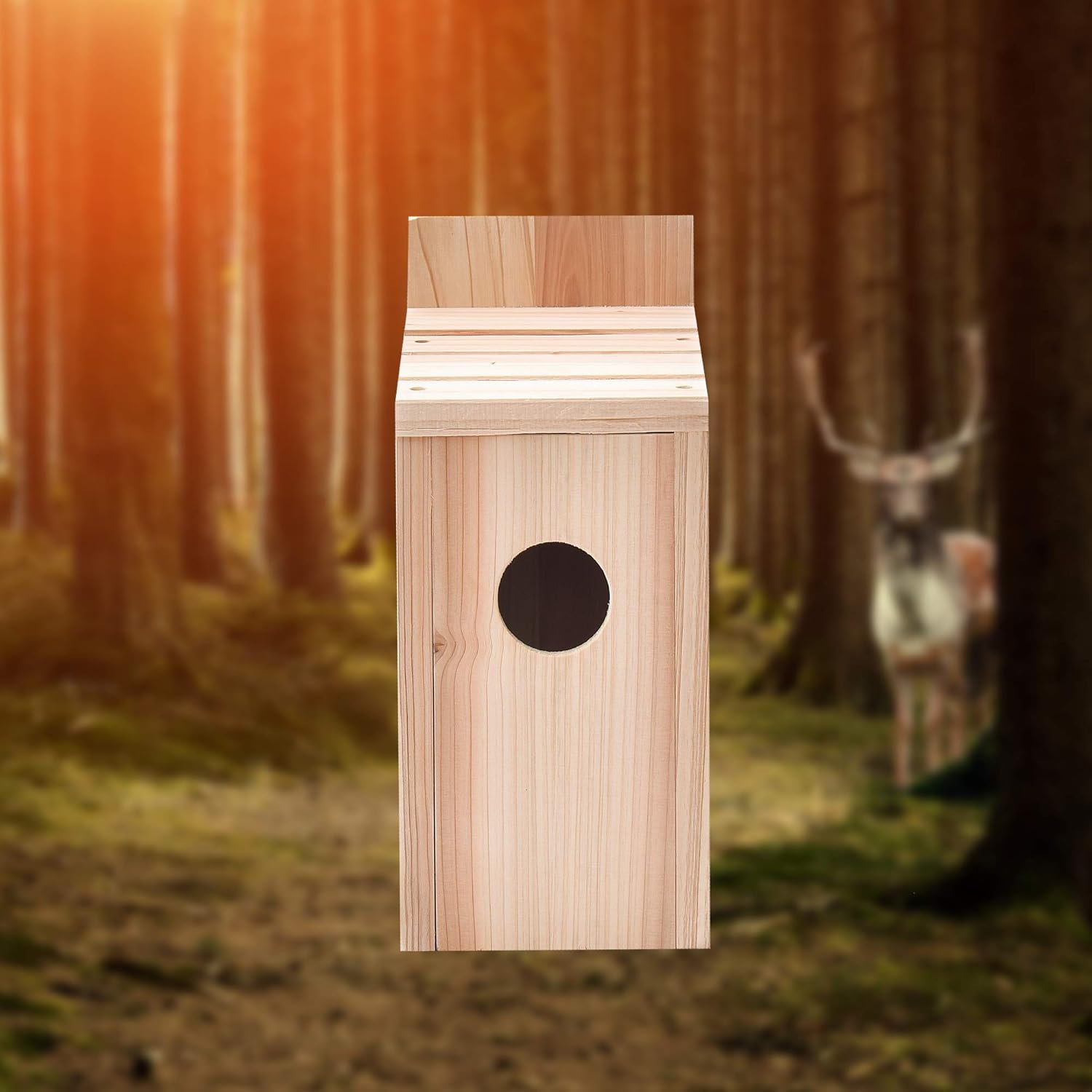 OceeK Wooden Bird House, Bluebird Box House, Audubon Cedar Wren and Chickadee Wren Home, Cedar Bluebird Box House, with Perch, Bluebird Viewing House Outdoor Hanging Wooden Birdhouse (8.6" Tall): Pet Supplies