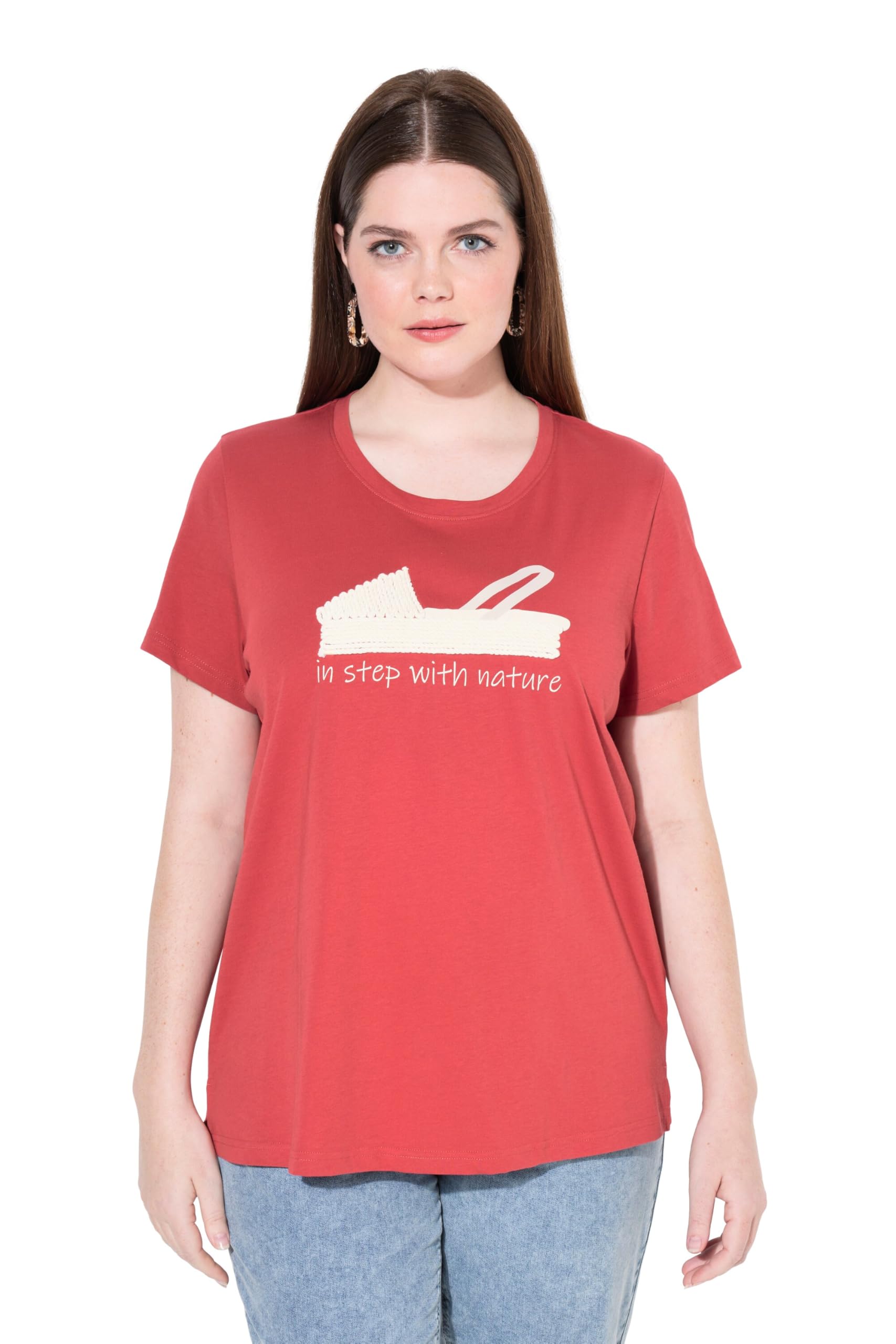 Ulla Popken Damen große Größen Übergrößen Plus Size T-Shirt, Schuh, Rundhals, Halbarm, Biobaumwolle 837952