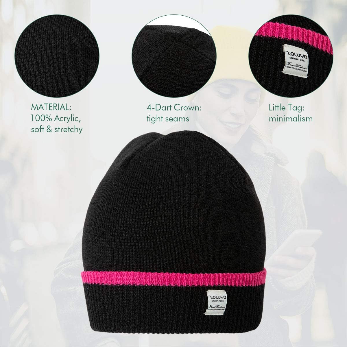 zowya Daily Striped Beanie for Men & Women Cuffed Knit Skully Cap Classic Soft Skullies Ski Hats Acrylic, 1 Pack (Fuxia) : Clothing, Shoes & Jewelry