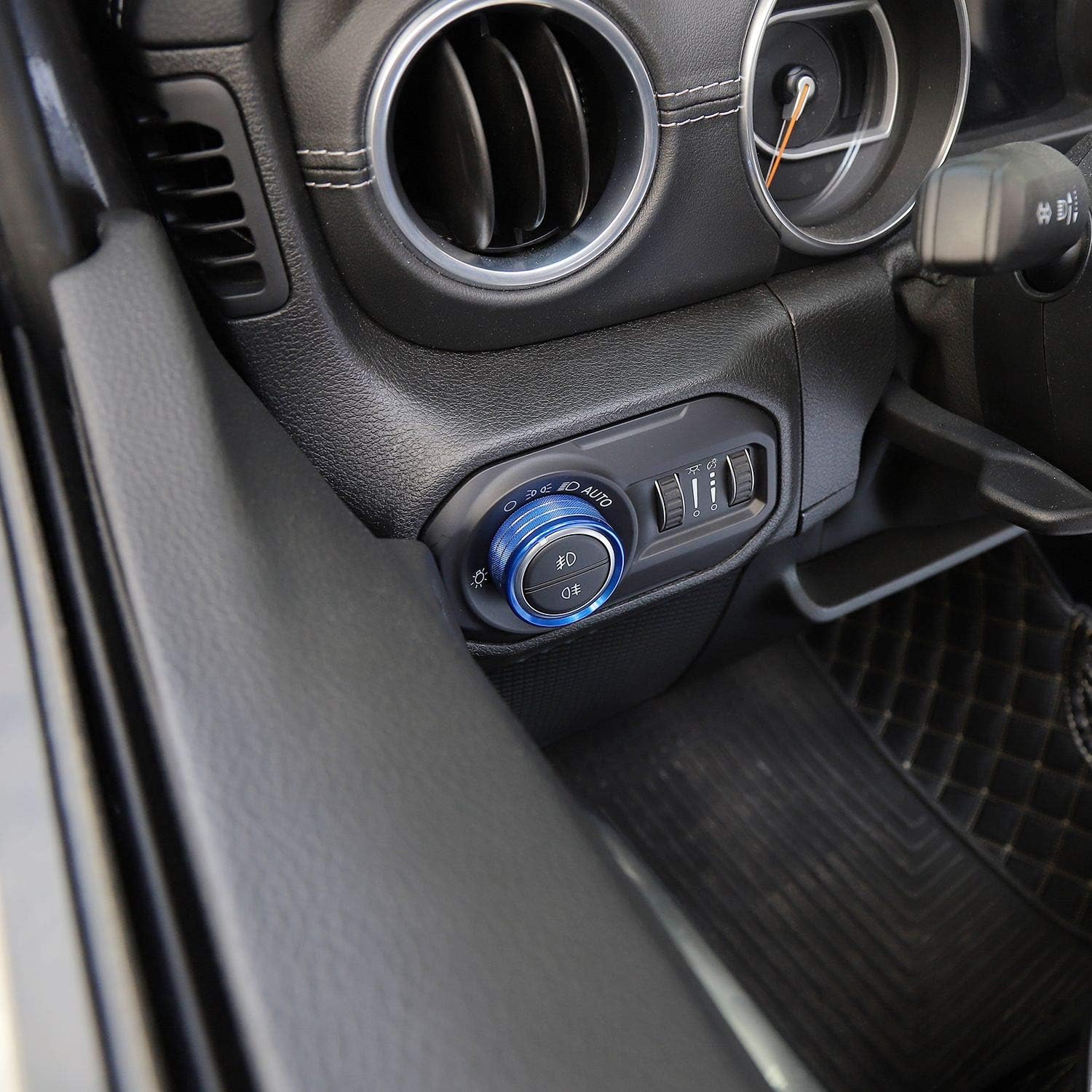 JeCar Air Conditioner Radio Switch Knob Cover Headlight Knob Cover Aluminum Alloy AC Button Trims Compatible with Jeep Wrangler 2018-2023 JL JLU & 2020-2023 Gladiator JT with Specific Dial Panel, Blue