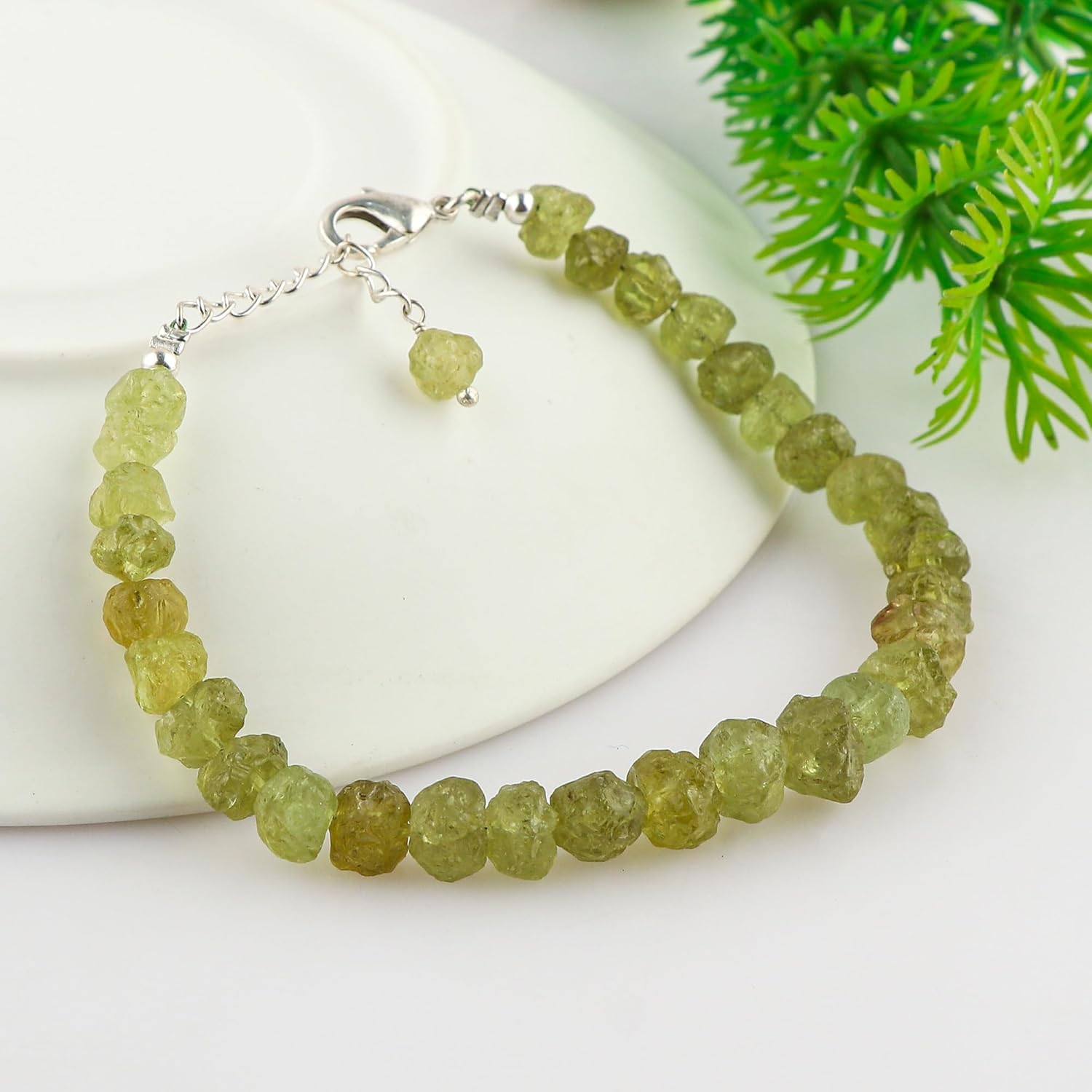 Genuine Raw Green Garnet Gemstone Bracelet, Wicca & Reiki Healing Supplies, Garnet Rough Stone, Handmade Boho Jewelry, Silver Adjustable Chain, Christmas Gift, (7+1inch) - Image 3