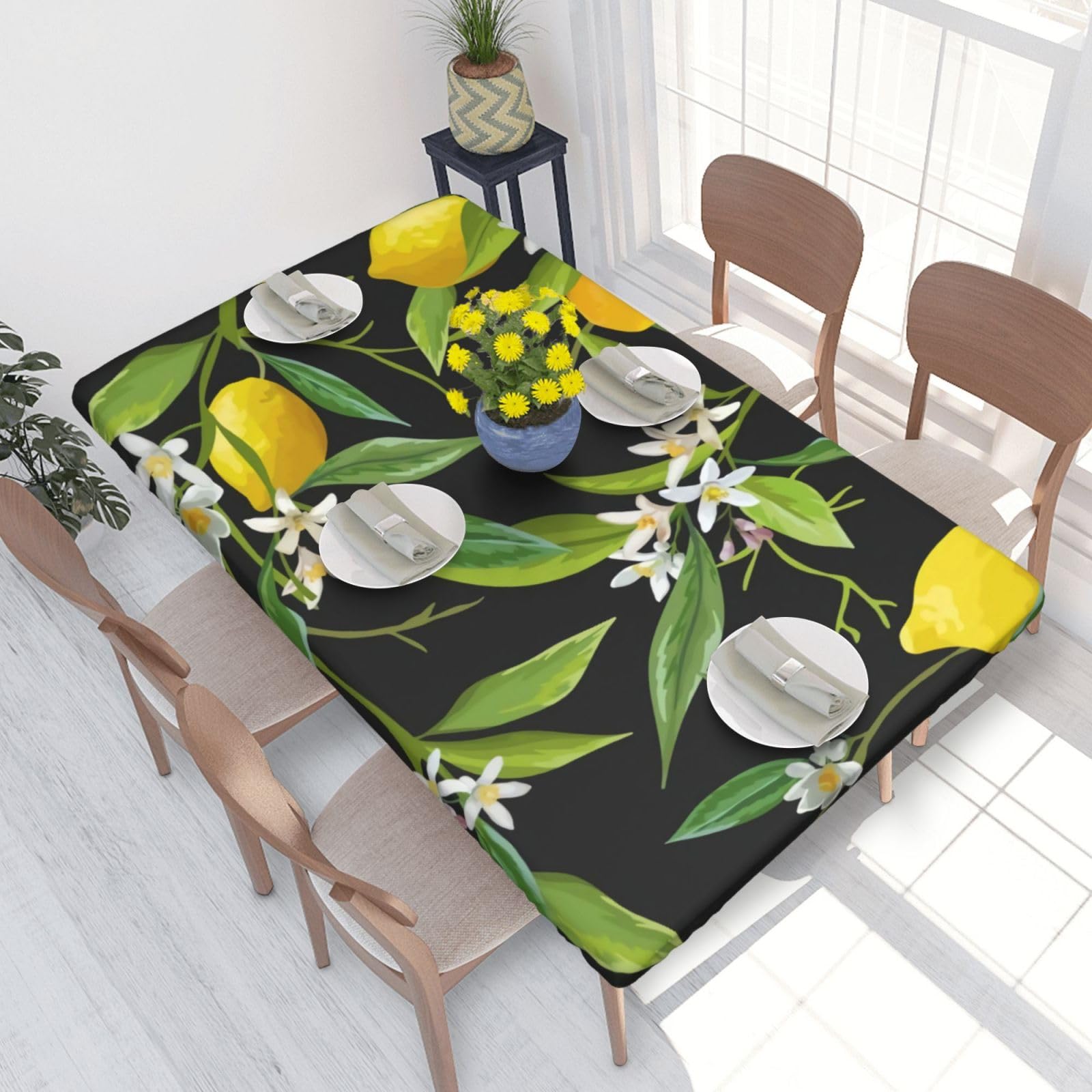 BNVSADC Lemon and Flower Printed 4FT Tablecloth 122x76 CM Polyester Kitchen Water Resistant Table Cloth Dining Table Decoration Table Covers