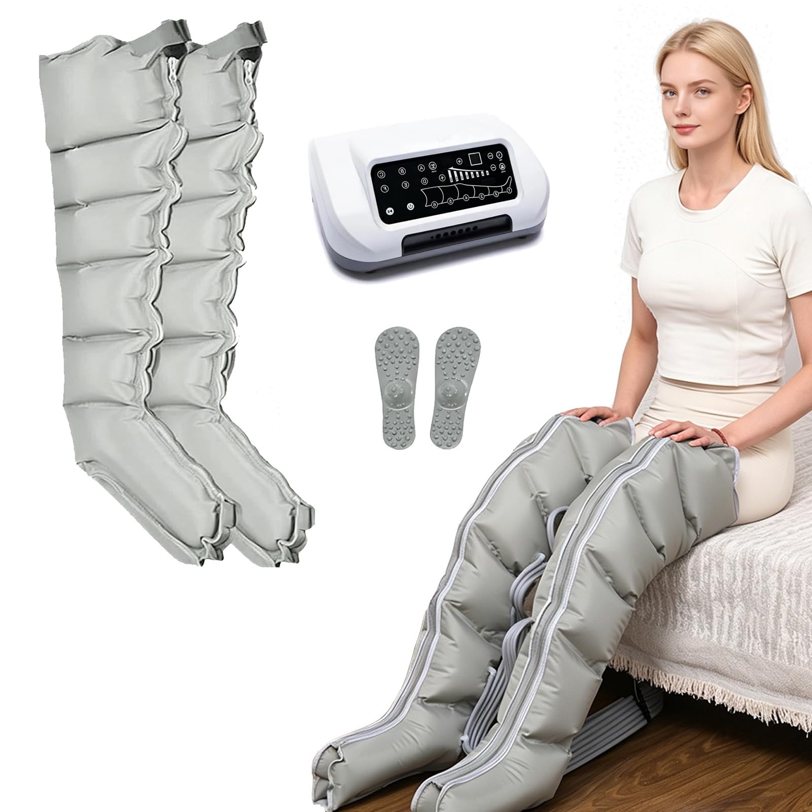 Joyfitness Leg Compression Machine, Full Leg Compression Sleeve, 6 Cavity Pressotherapy Massager Machine with Pressure Sensor, Wireless Remote Control, Auto Exhaust, Promotes Circulation