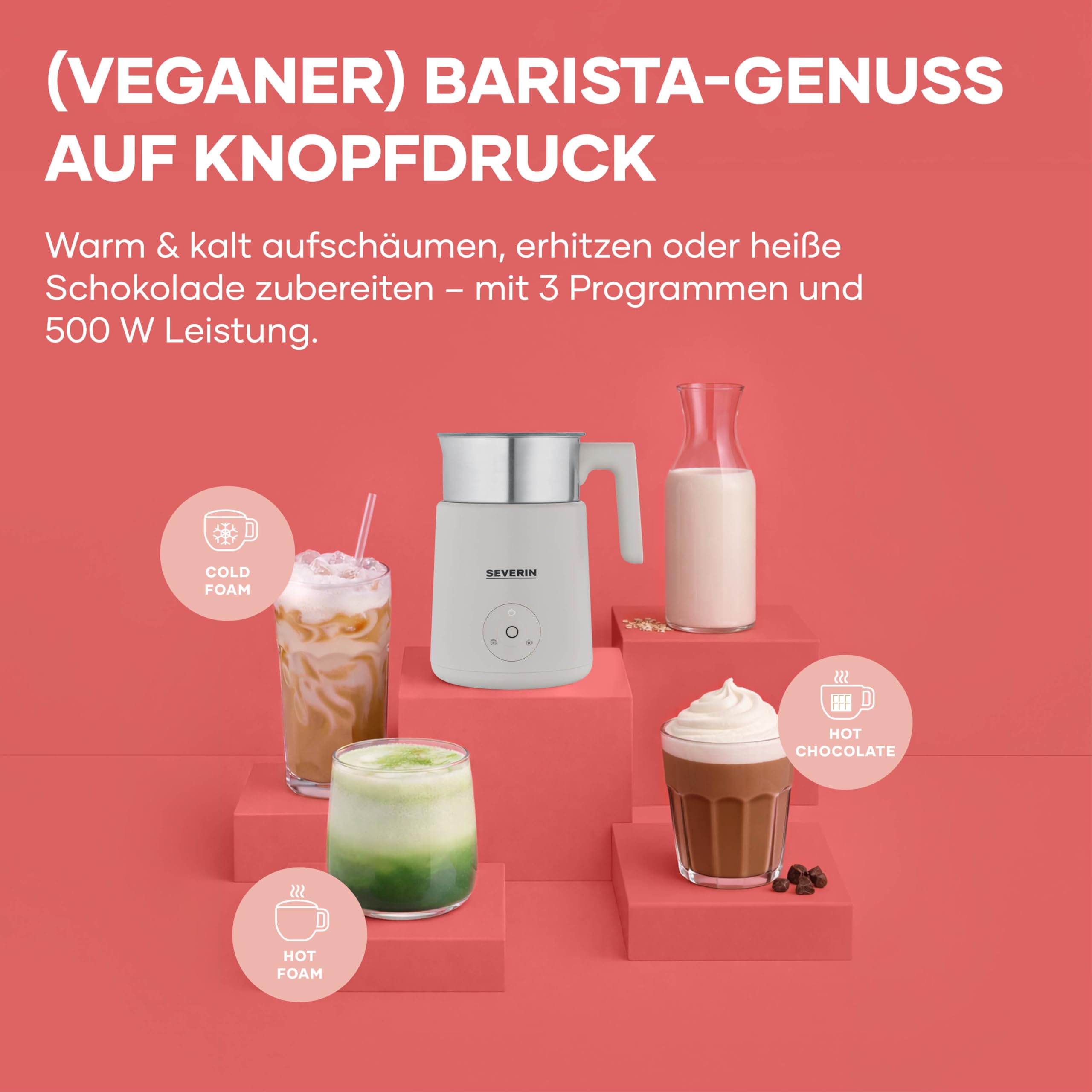 Severin Design Induktions-Milchaufschäumer, elektrischer Milchschäumer mit Edelstahlbehälter, kaltes und warmes Aufschäumen, Schokoladen-Funktion, geeignet für vegane Milch, Aesthetic, beige, SM 3589