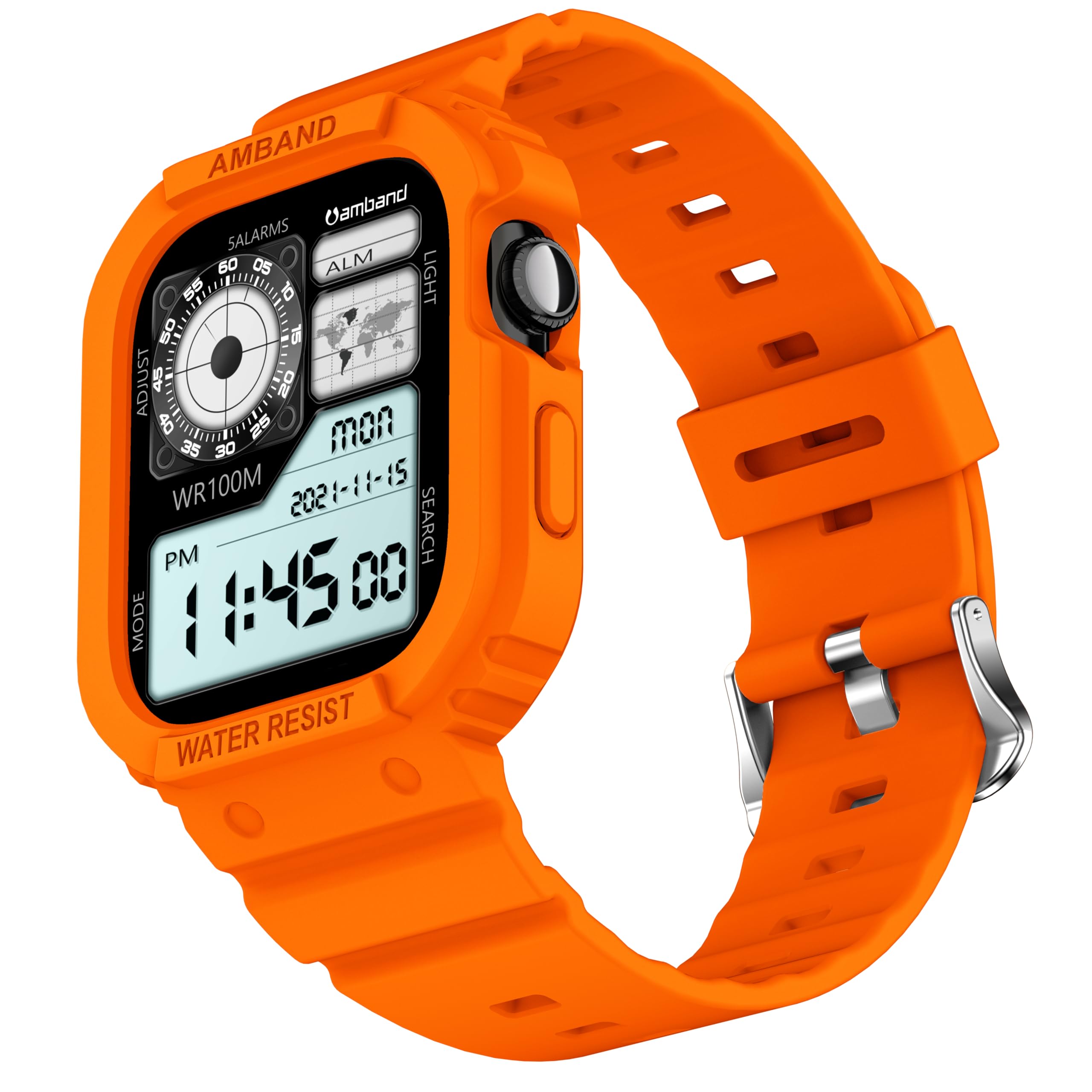 amBand Rugged Case with Band for Apple Watch Series 11 10 42mm, Shockproof &amp; Protective Sport Bumper Cover, Lightweight &amp; Comfortable Strap for Men &amp; Women, Orange