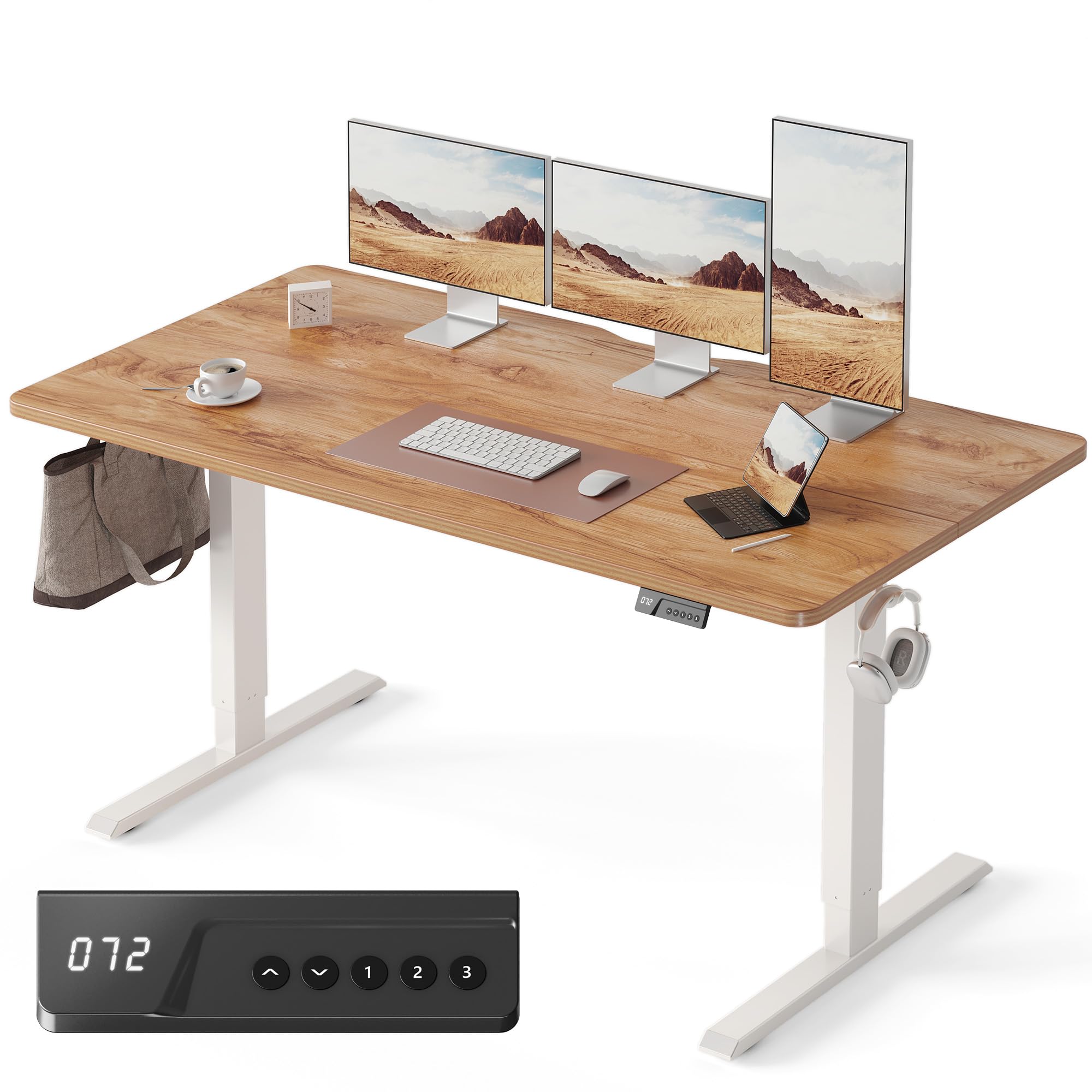 FEZIBO Electric Standing Desk, 55 × 28 Inches Height Adjustable, Sit and Stand Up, Home Office Computer Desk (Light Rustic)