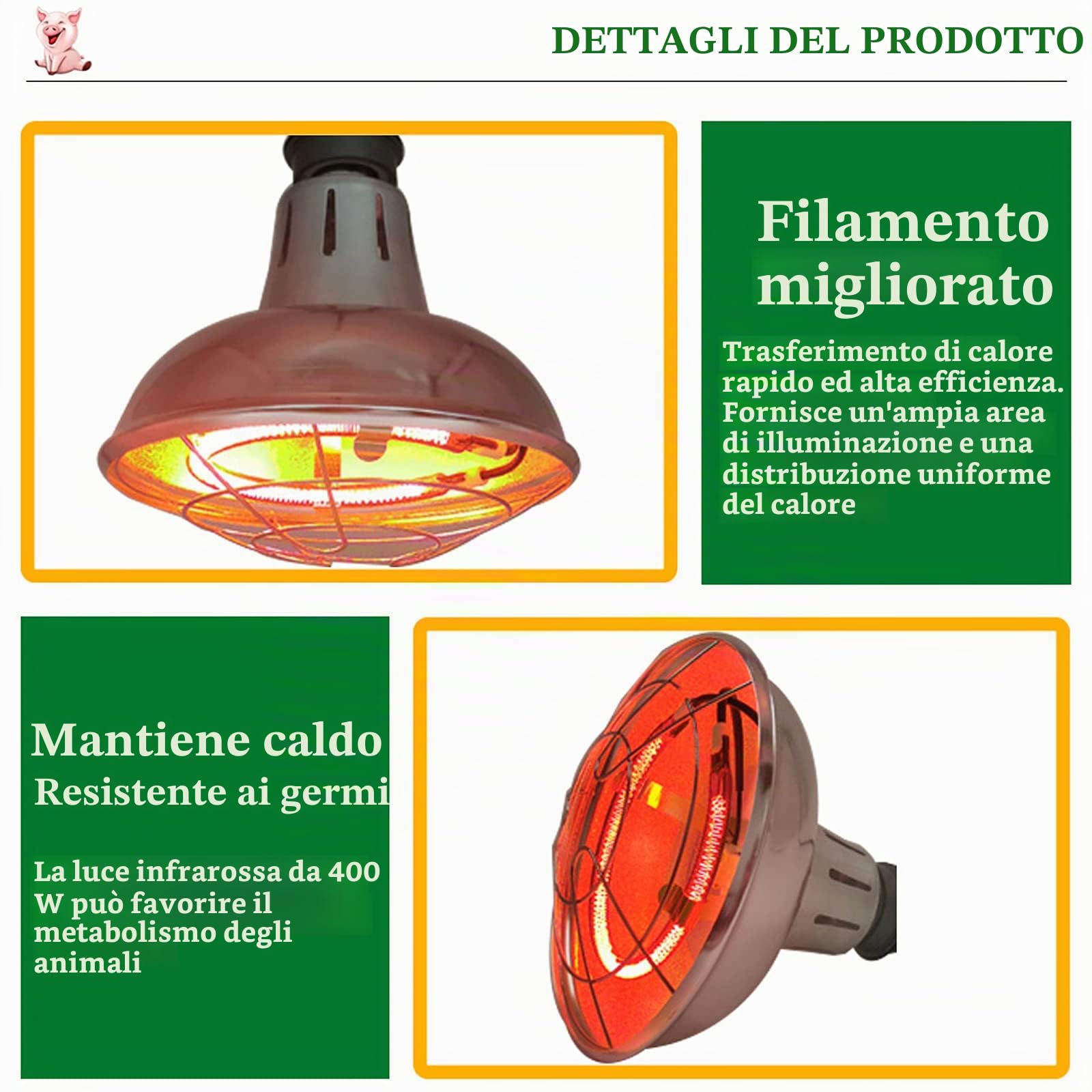 220V Lampada Riscaldante per Cani Cuccioli, Lampada Infrarossi di Irradiazione di Calore in Alluminio per Animali con Termostato, Alluminio (200W-400W)