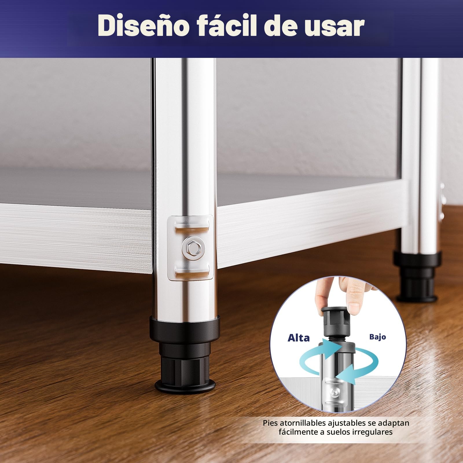 Mesa Acero Inoxidable, 80 x40 x 80 Cm Estantería De Acero Inoxidable, Mesa De Trabajo Acero Inoxidable, 3 baldas, Muebles Cocina Acero Inoxidable para gastronomía, Estante de Carga de 50 kg