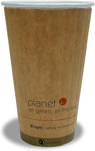 Planet+ Vaso caliente con aislamiento de doble pared laminado PLA 100% compostable, 16 onzas, caja de 600 unidades