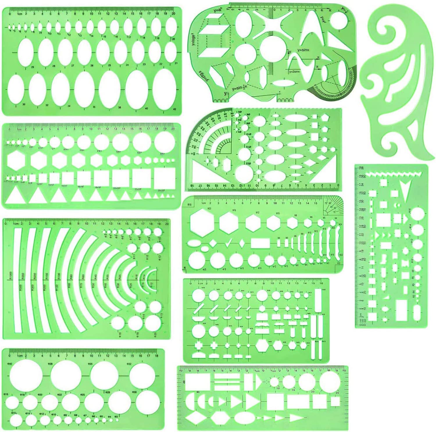 Buy 11 Pieces Geometric Drawings Templates Stencils Plastic Measuring