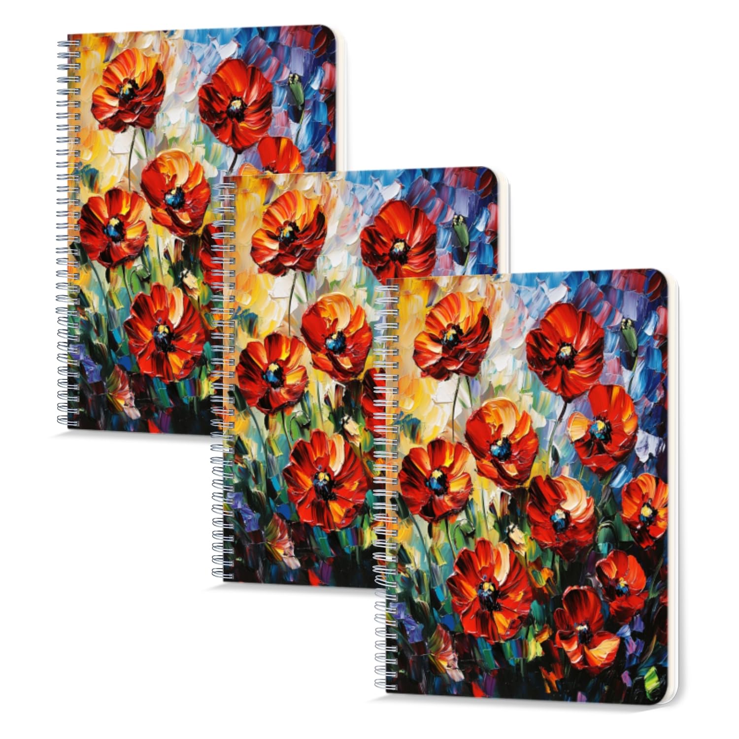 Lined Spiral Notebook,100 Pages,5.71x 8.26 inches Double-Wire Spiral Journal Notebook for Study and Notes Expressive Poppy Blooms