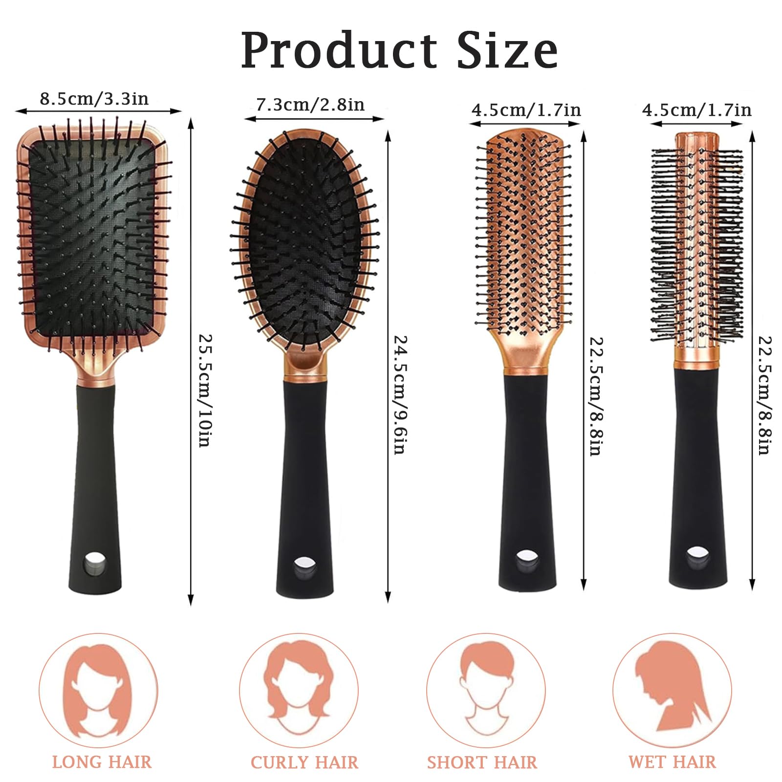 Hair Brush Set,SiHuiTu 4 Pcs Anti Static Massage Oval Comb Round Hair Brush,Detangling Brush,Paddle Brush for Women Men (Black) - Image 2