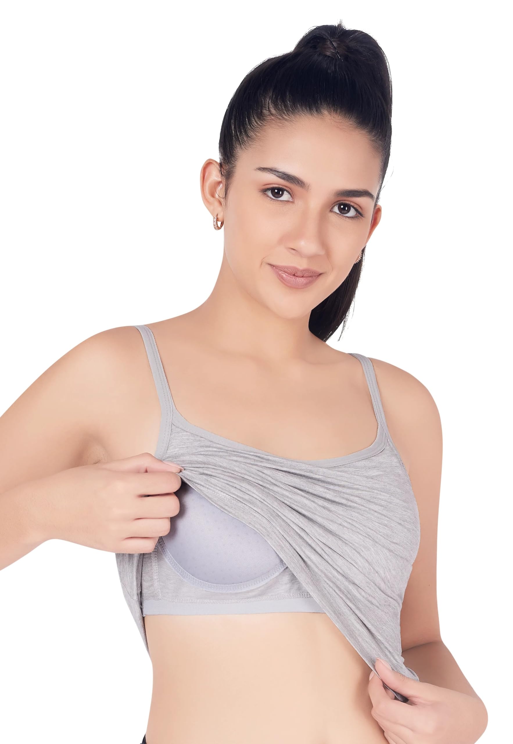 plumbury Women's Cotton Relaxed Fit Padded Camisole Adjustable Spaghetti Strap Tank Top with Built-in Shelf Bra-picture-4