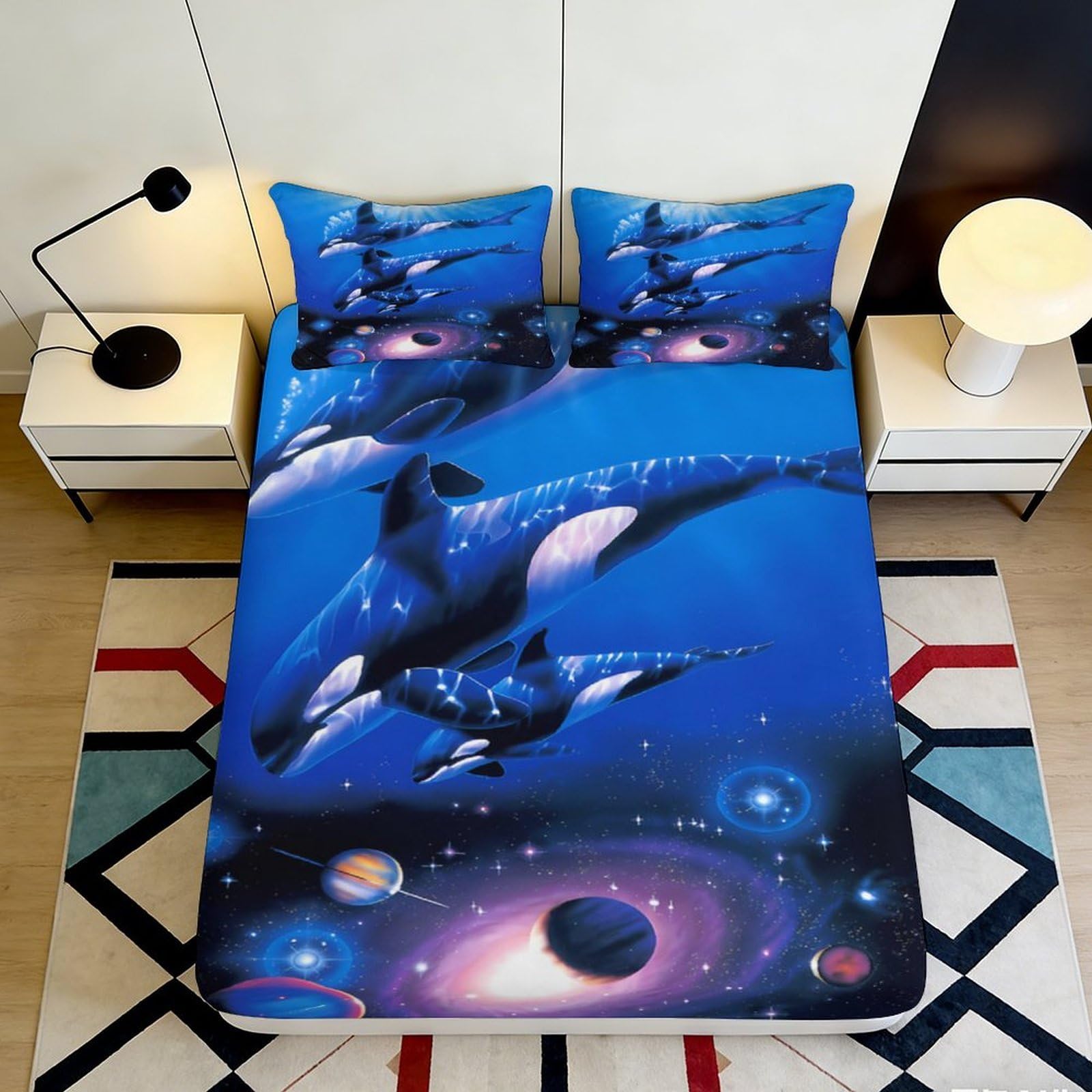 Jqzkxnhpbr Style-10 3D Printed Ocean Whale Fitted Sheet Microfiber Bedroom Decor Cosmic Galaxy Mattress Cover Anti-Slip Washable 90X200x25cm