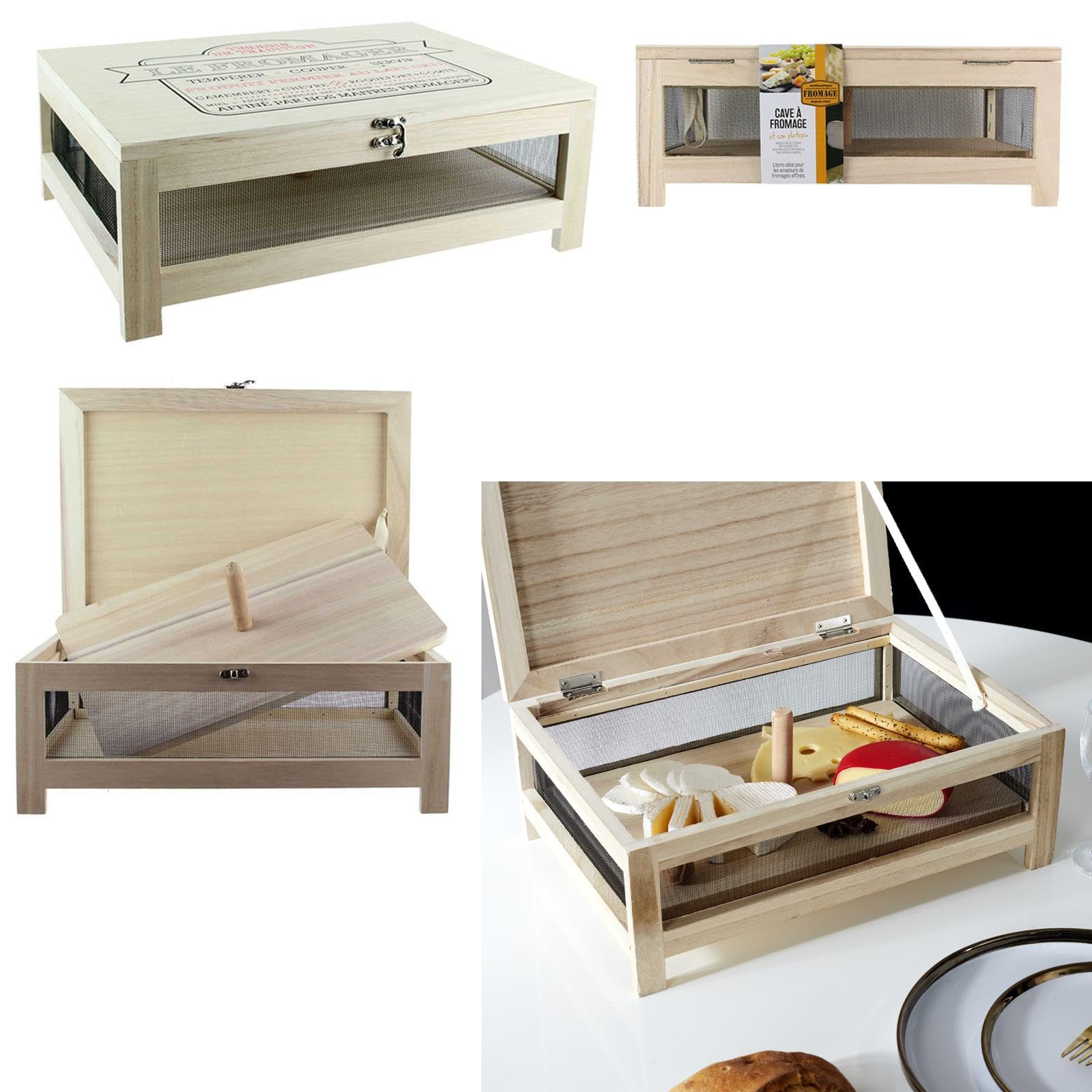 COOK CONCEPT Cave à Fromage KA2362 Plateau Service Bois Acier Inoxydable H15 x 27 x 39 cm Beige Noir