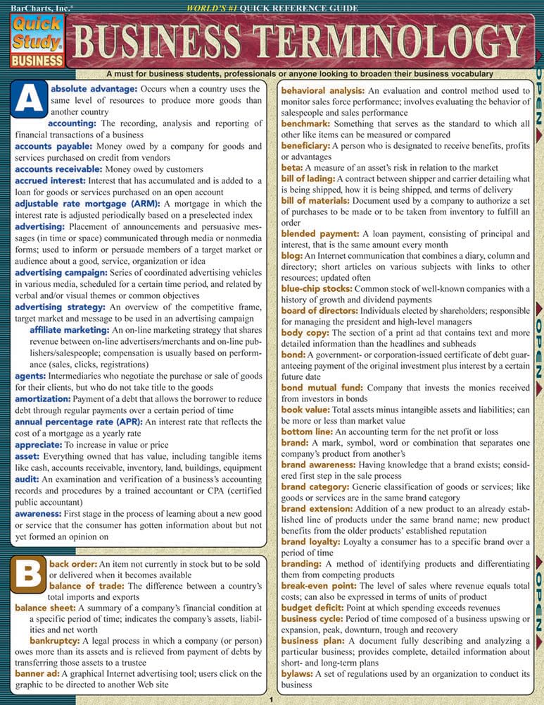 Business Terminology (Quick Study Business) Pamphlet – November 9, 2005