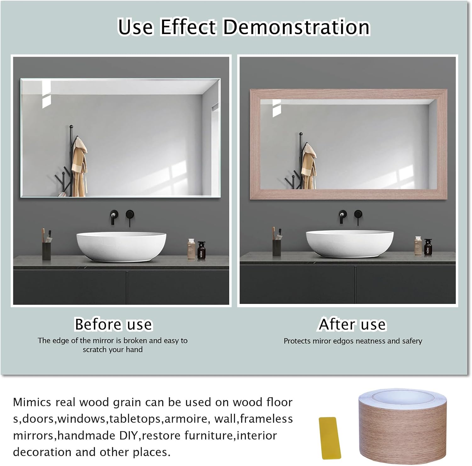 Teak Wood Grain Removable PVC Waterproof Border Wall Decor Removable Self Adhesive Door Frame Window Mirror Bathroom Tiles Sticker Grain Trim Wallpaper 1.96inch x 393inch image 4
