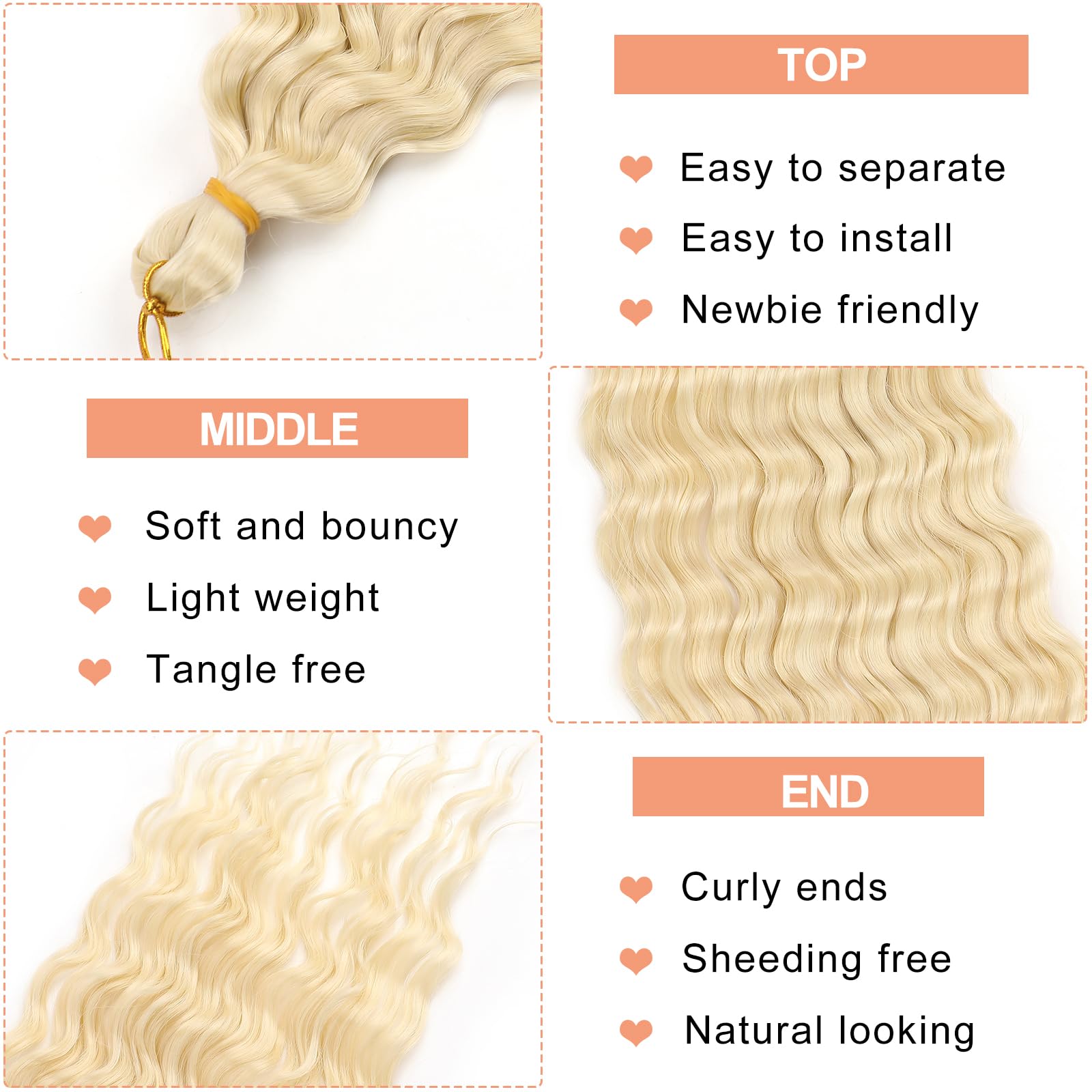 Mscat 30 Inch Ocean Wave 3Pack Crochet hair Extexsions Long Blonde Deep wave Synthetic hair Curly Braiding hair for Black Women 613# - Image 3